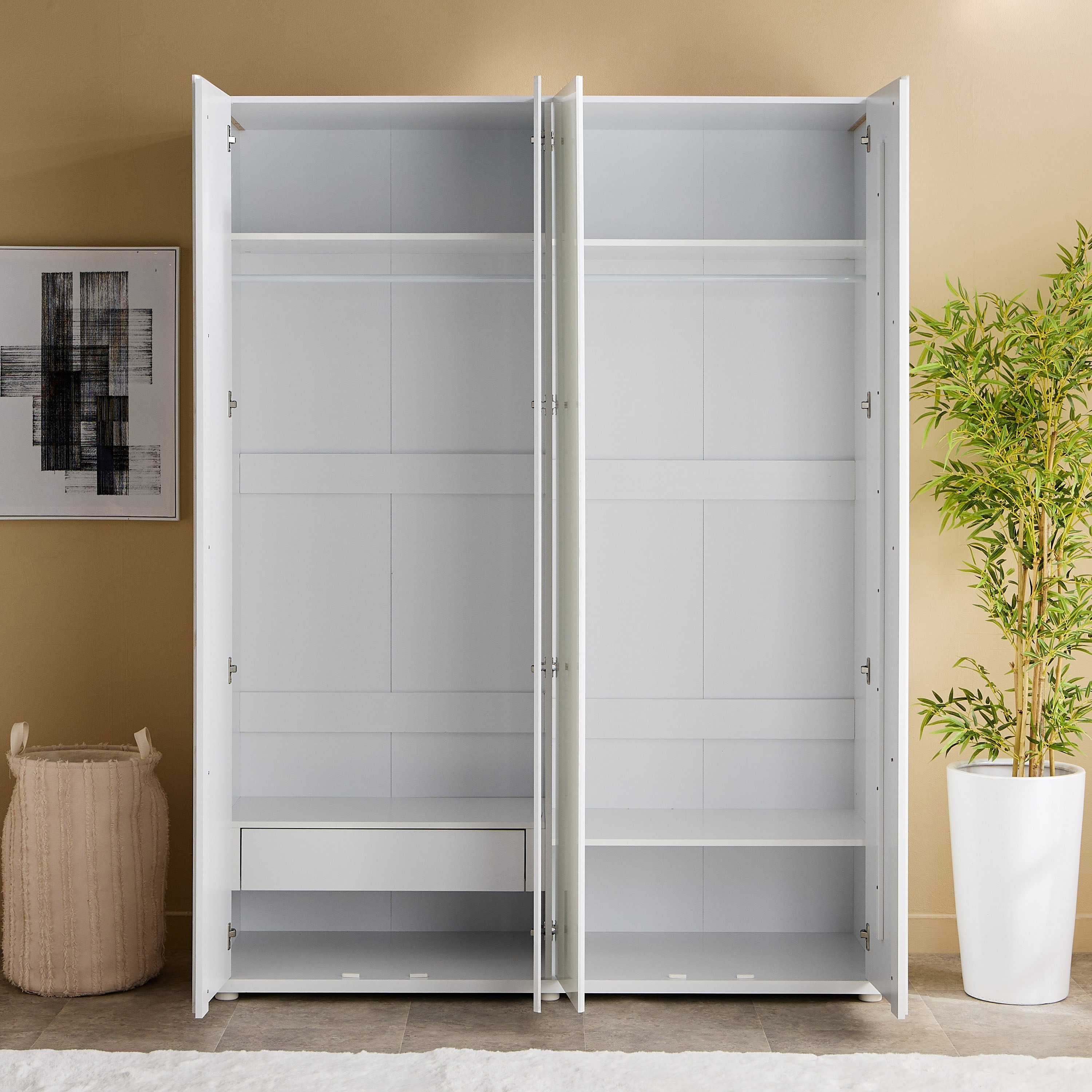 Artisan 4-Door Glossy Wardrobe with Drawer & Mirror-hbxfurniture-wardrobes-image-4