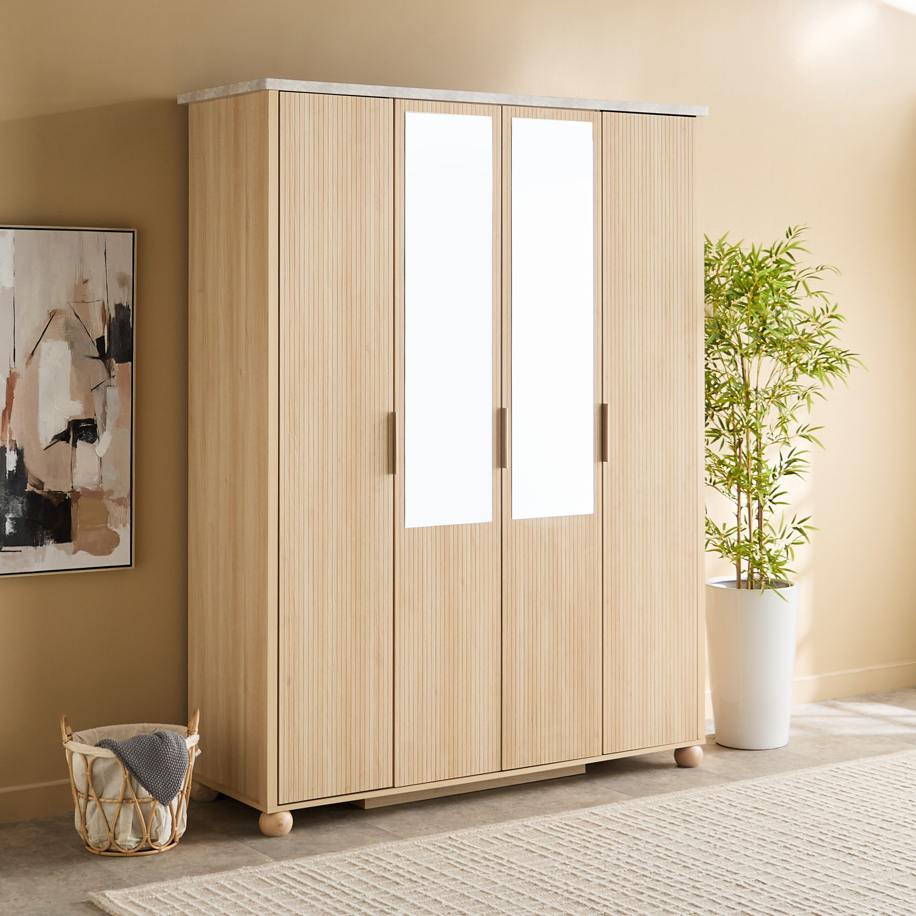 Island 4-Door Wardrobe with 2 Mirror-hbxfurniture-wardrobes-image-1