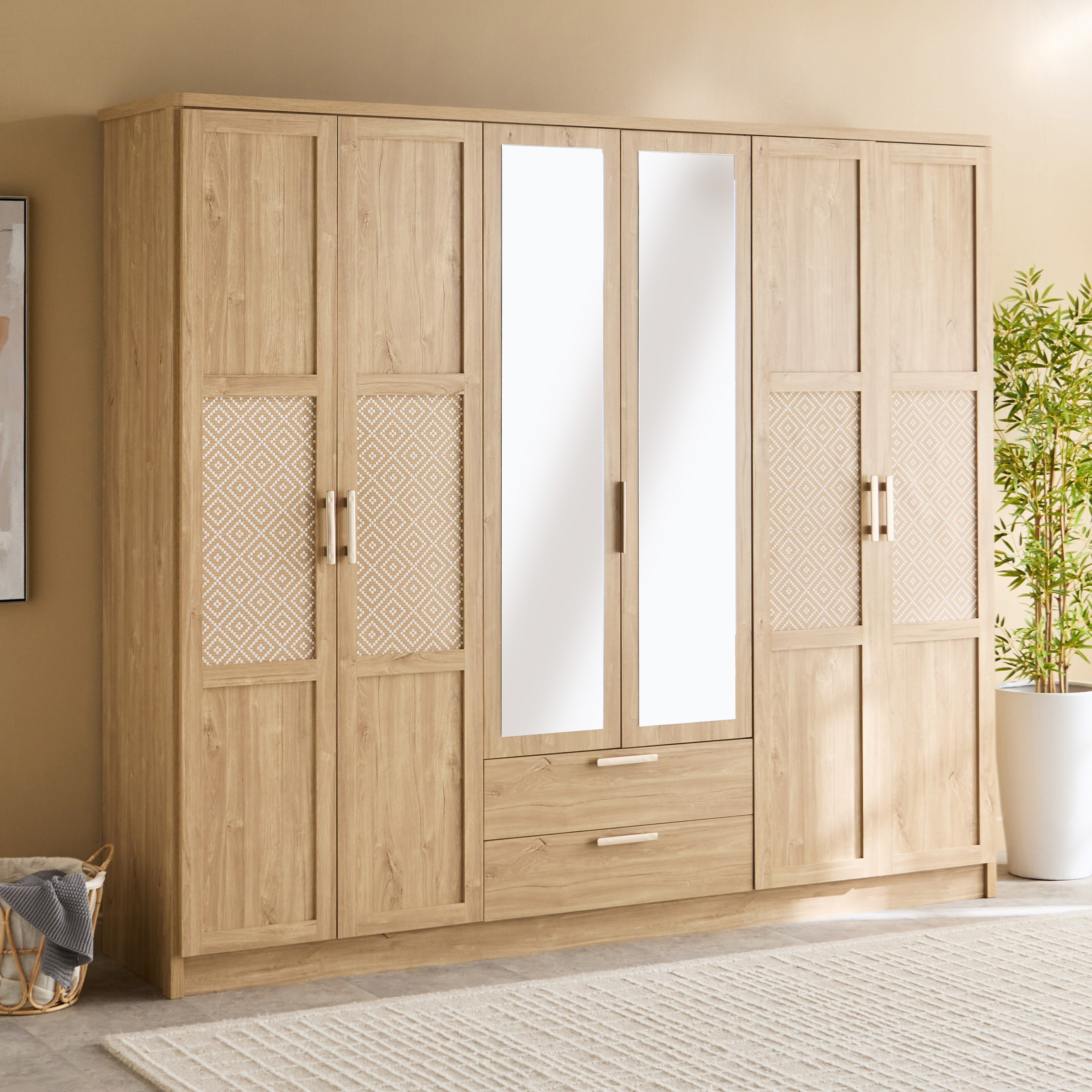 Naples 6-Door Wardrobe with 2 Drawers and Mirror-hbxfurniture-wardrobes-image-1