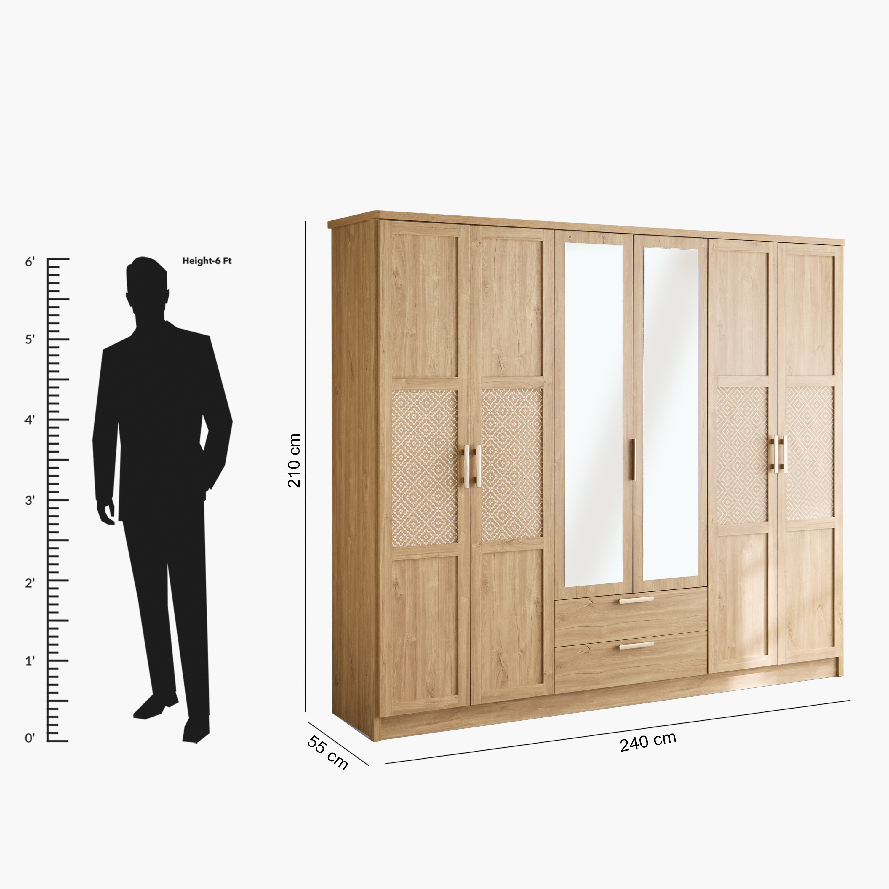 Naples 6-Door Wardrobe with 2 Drawers and Mirror-hbxfurniture-wardrobes-image-11