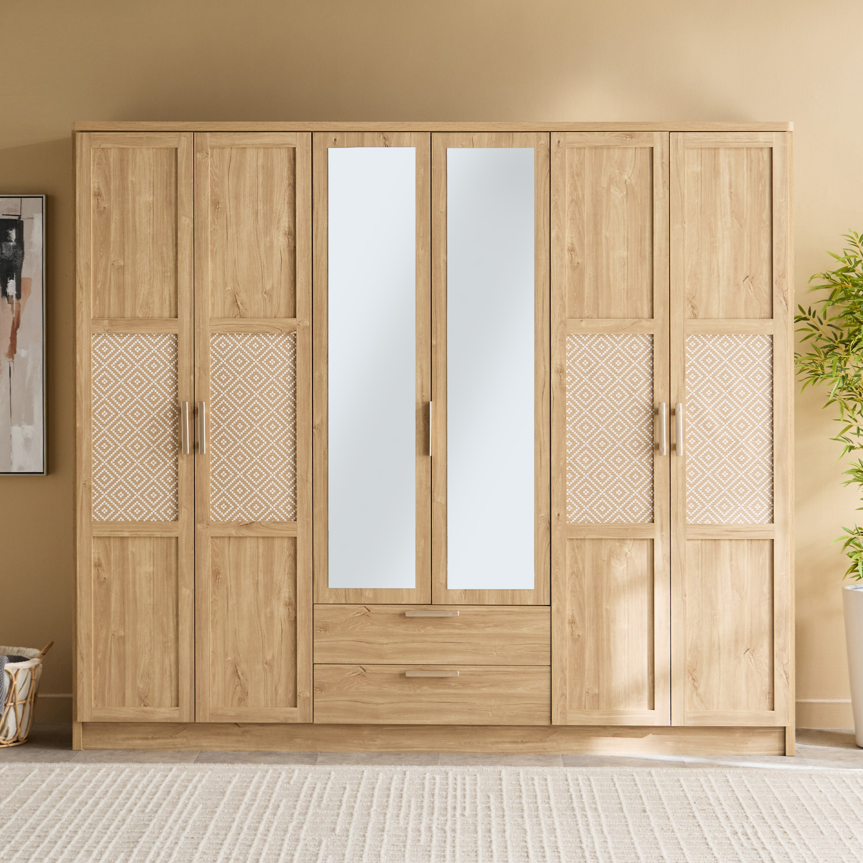 Naples 6-Door Wardrobe with 2 Drawers and Mirror-hbxfurniture-wardrobes-image-2