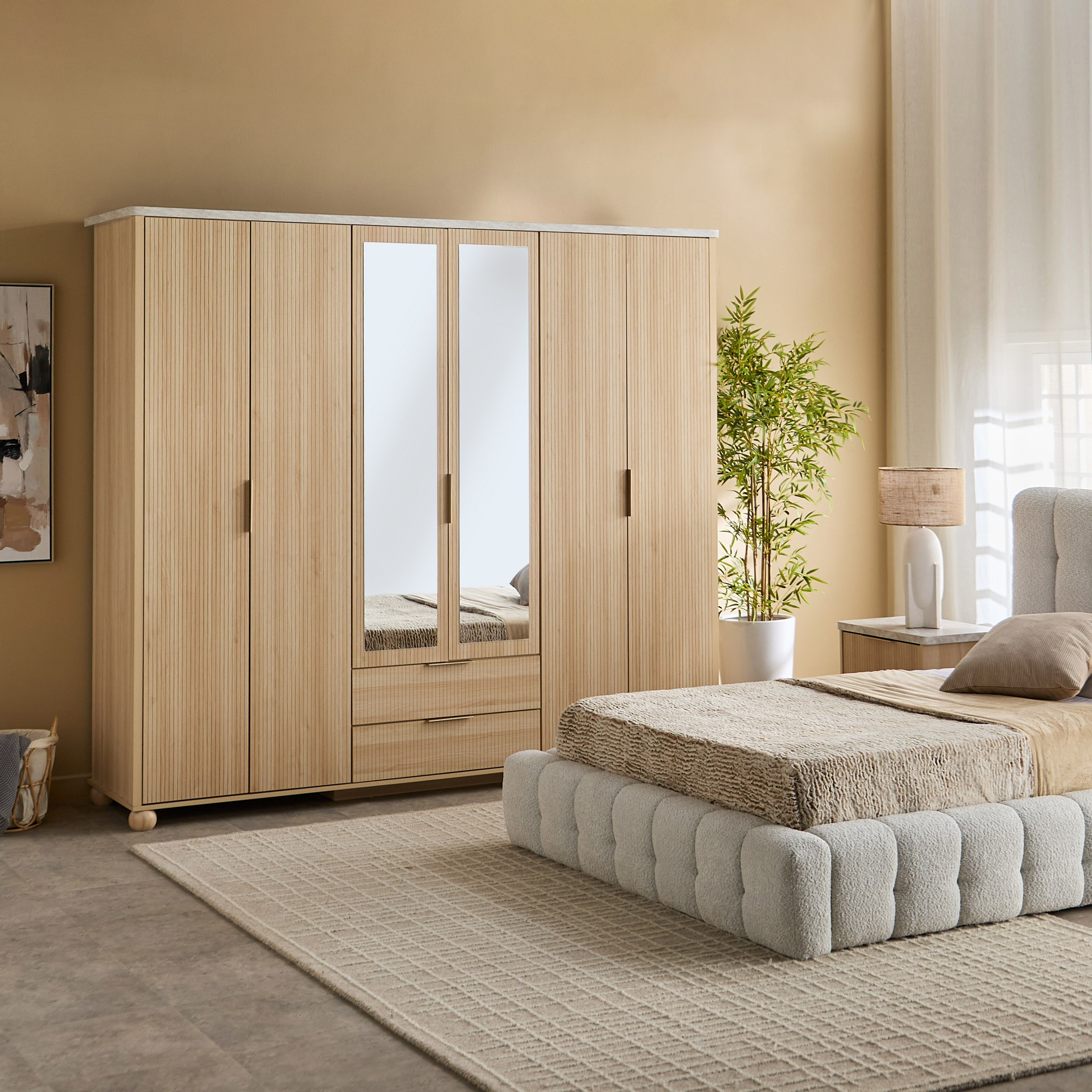 Island 6 Doors Wardrobe with 2 Drawers and Mirror-hbxfurniture-wardrobes-image-10