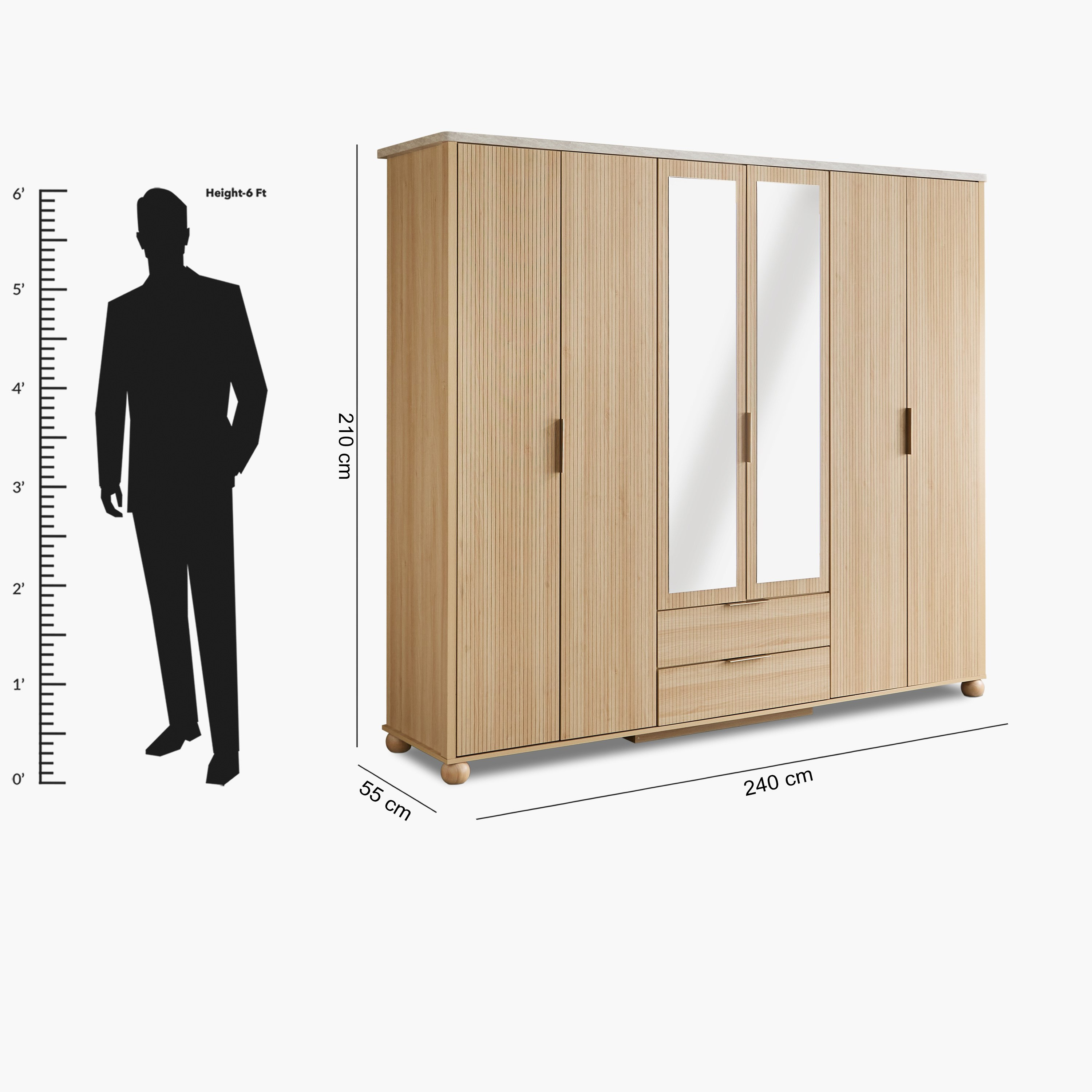 Island 6 Doors Wardrobe with 2 Drawers and Mirror-hbxfurniture-wardrobes-image-12