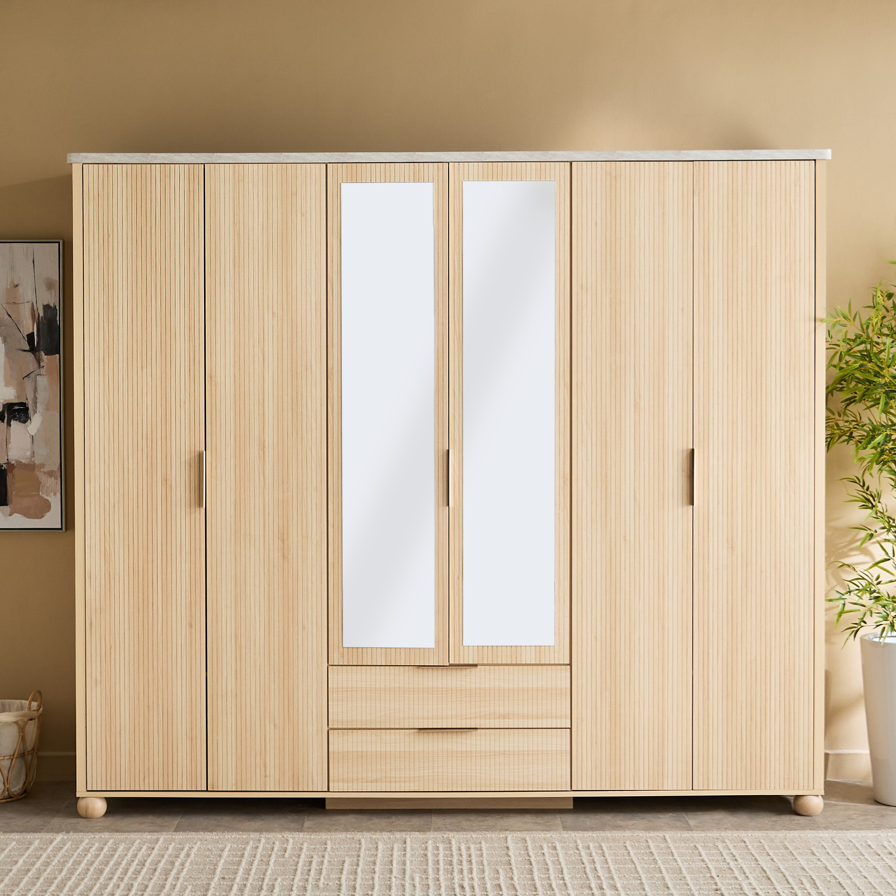 Island 6 Doors Wardrobe with 2 Drawers and Mirror-hbxfurniture-wardrobes-image-2