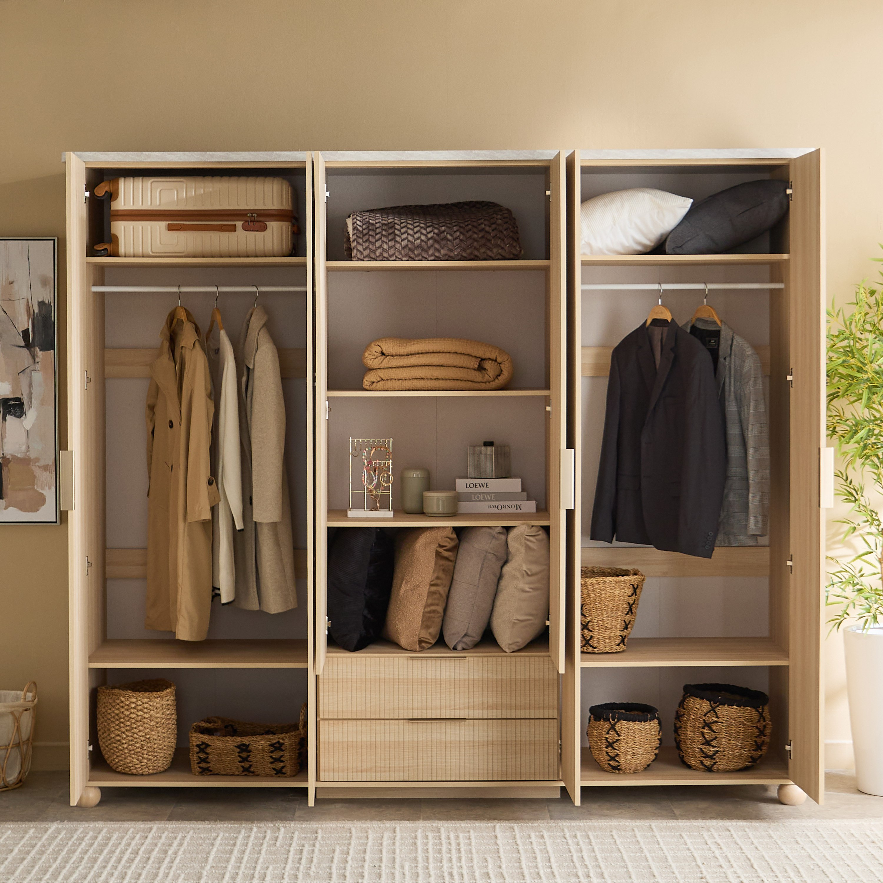 Island 6 Doors Wardrobe with 2 Drawers and Mirror-hbxfurniture-wardrobes-image-3