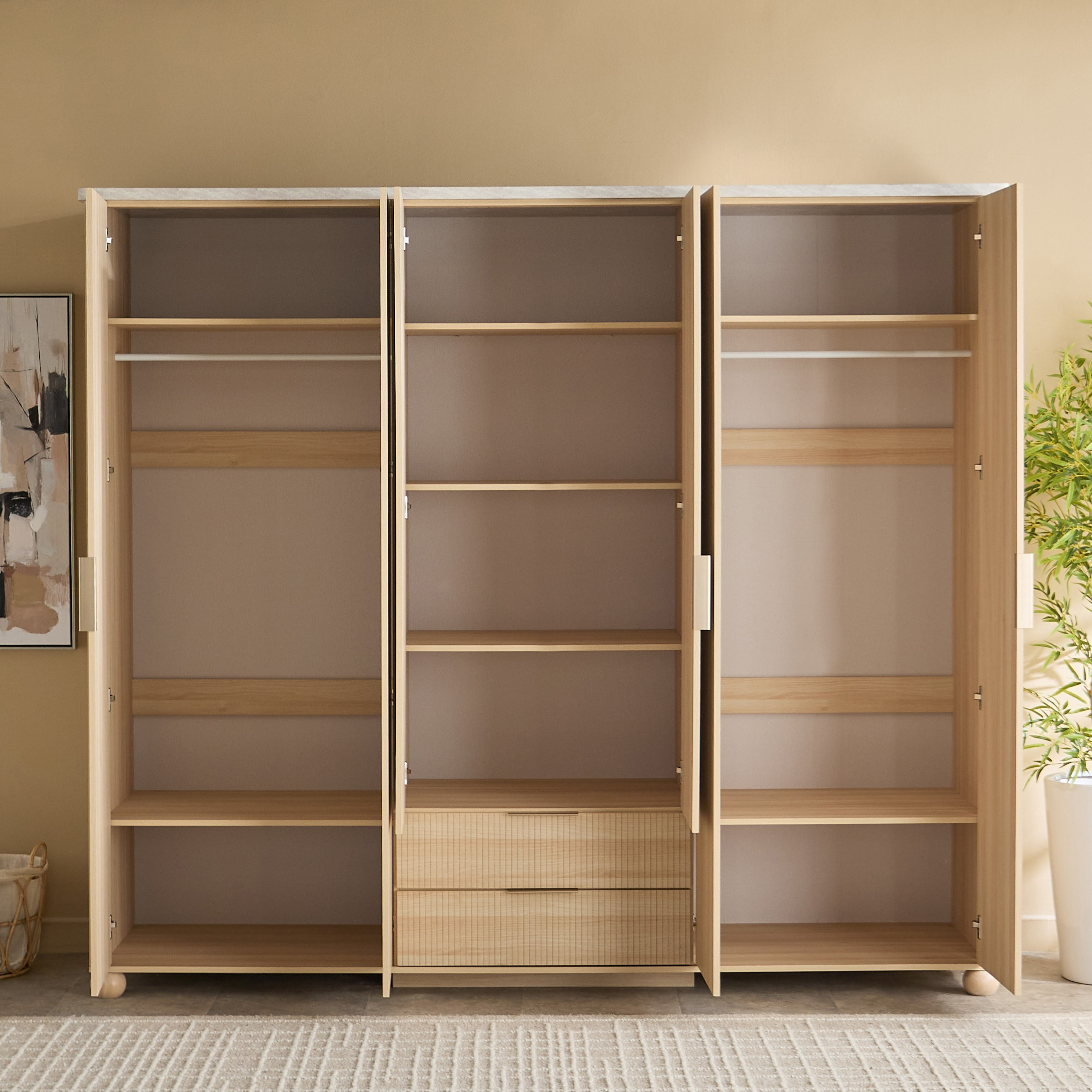 Island 6 Doors Wardrobe with 2 Drawers and Mirror-hbxfurniture-wardrobes-image-4