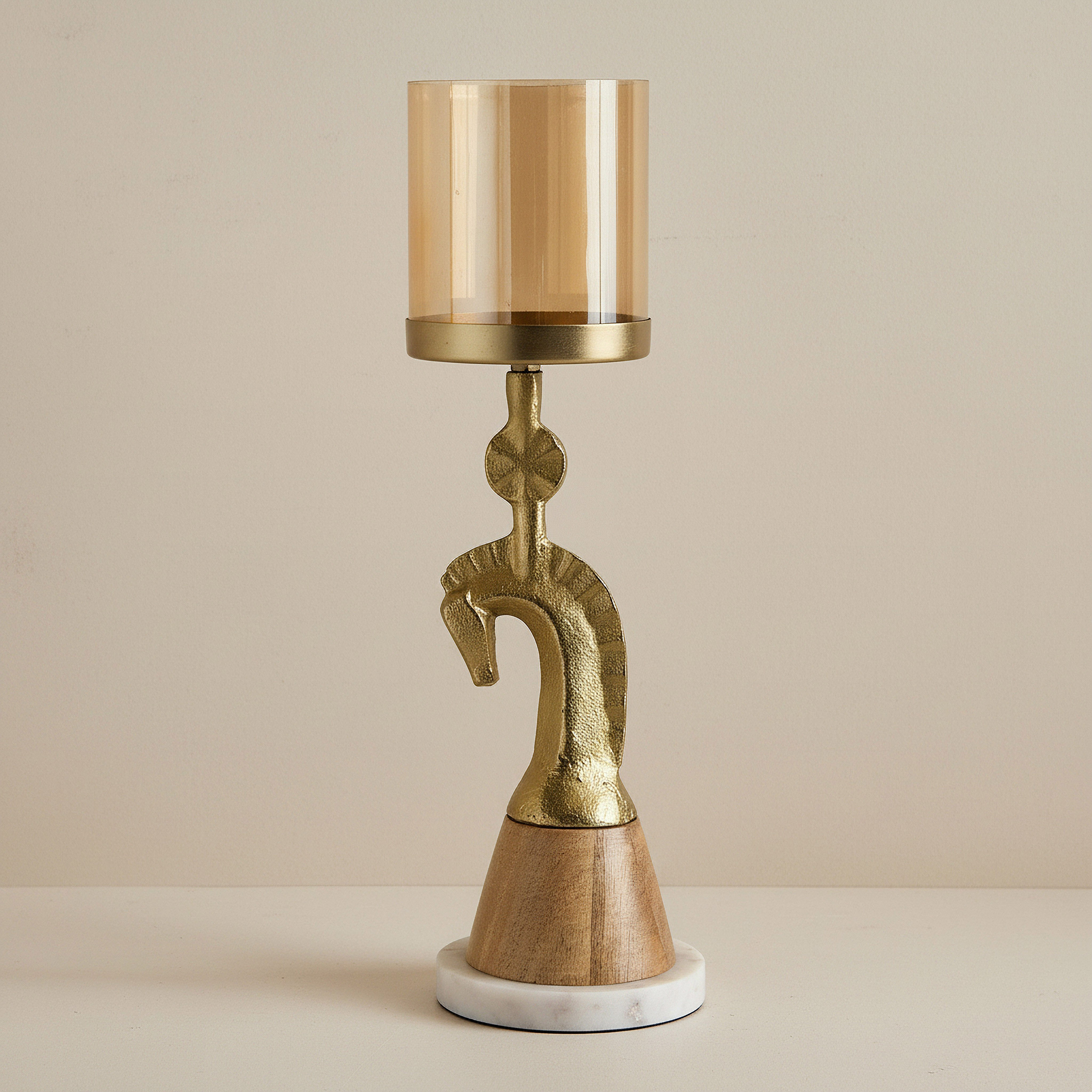 Astro Horse Pillar Candleholder with Glass - 10x10x35 cm-hbxlivingroom-decorandaccessories-candleholders-image-1