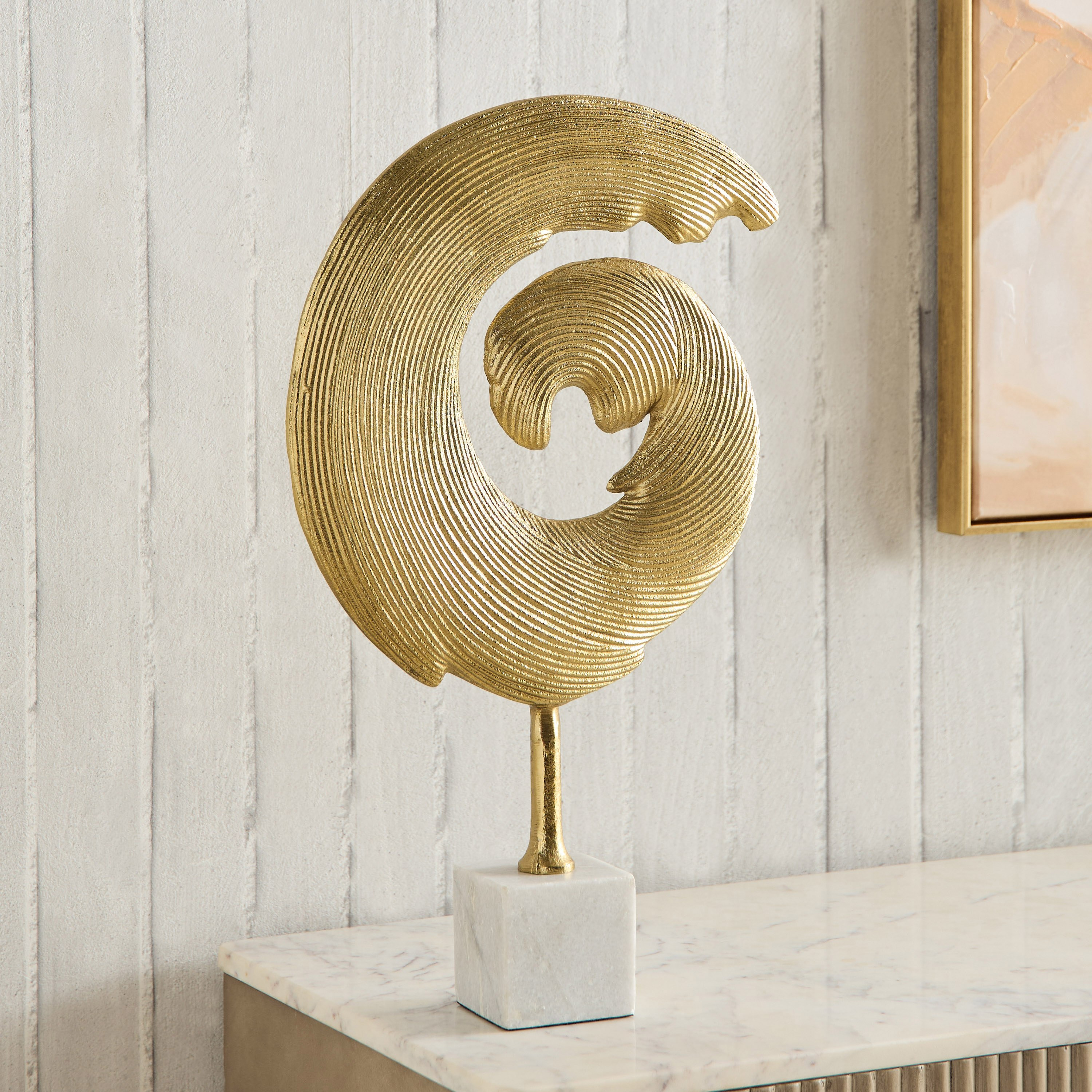 ديكور طاولة ألومنيوم تجريدي بقاعدة رخام من بليك - 29x8x50 سم-hbxhomeware-homedecor-figurinesandornaments-image-1