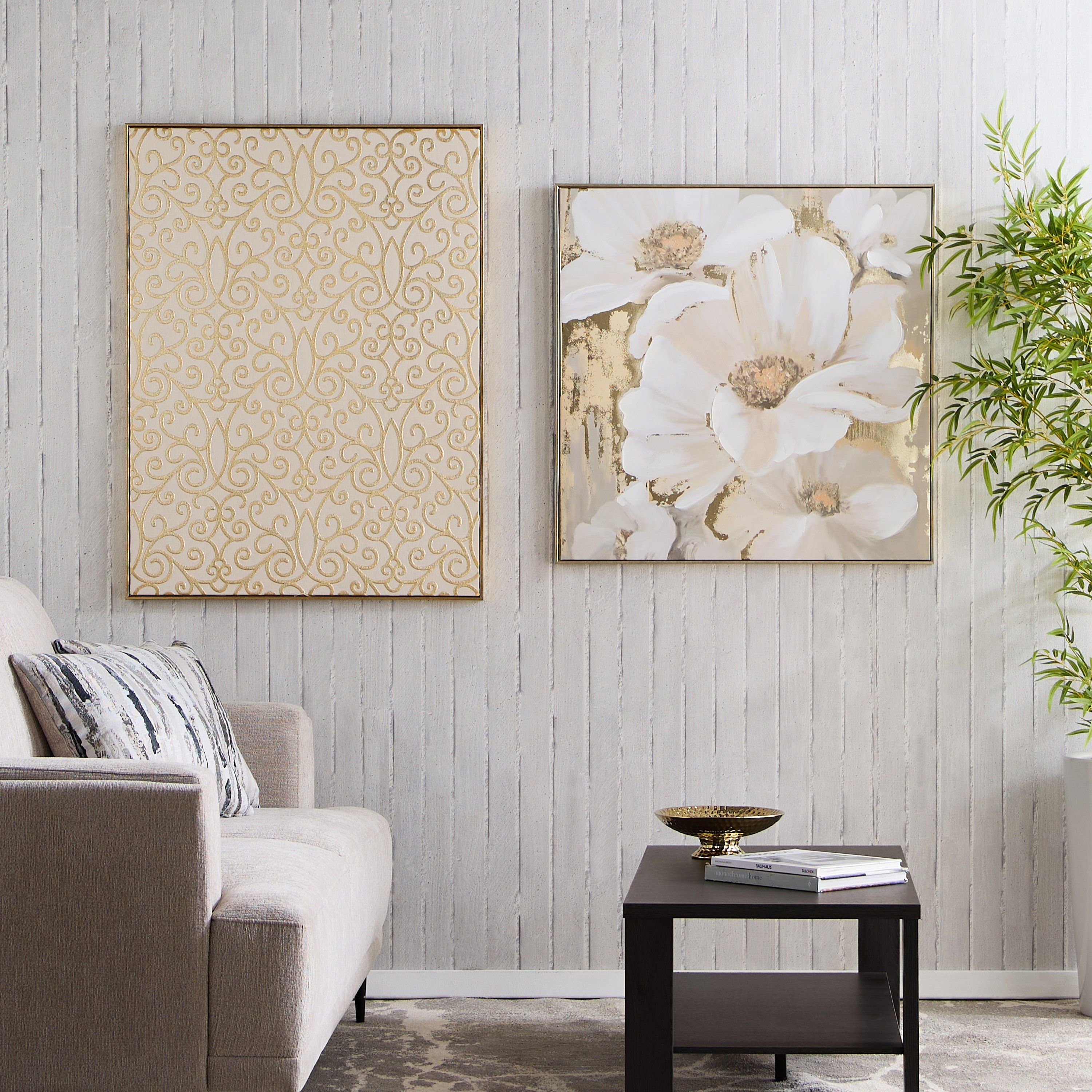 Orson 80% Hand Painted Gold Foil Floral Framed Canvas Wall Art - 80x3x80 cm-hbxhomeware-hbxdecorandfurnishings-image-4