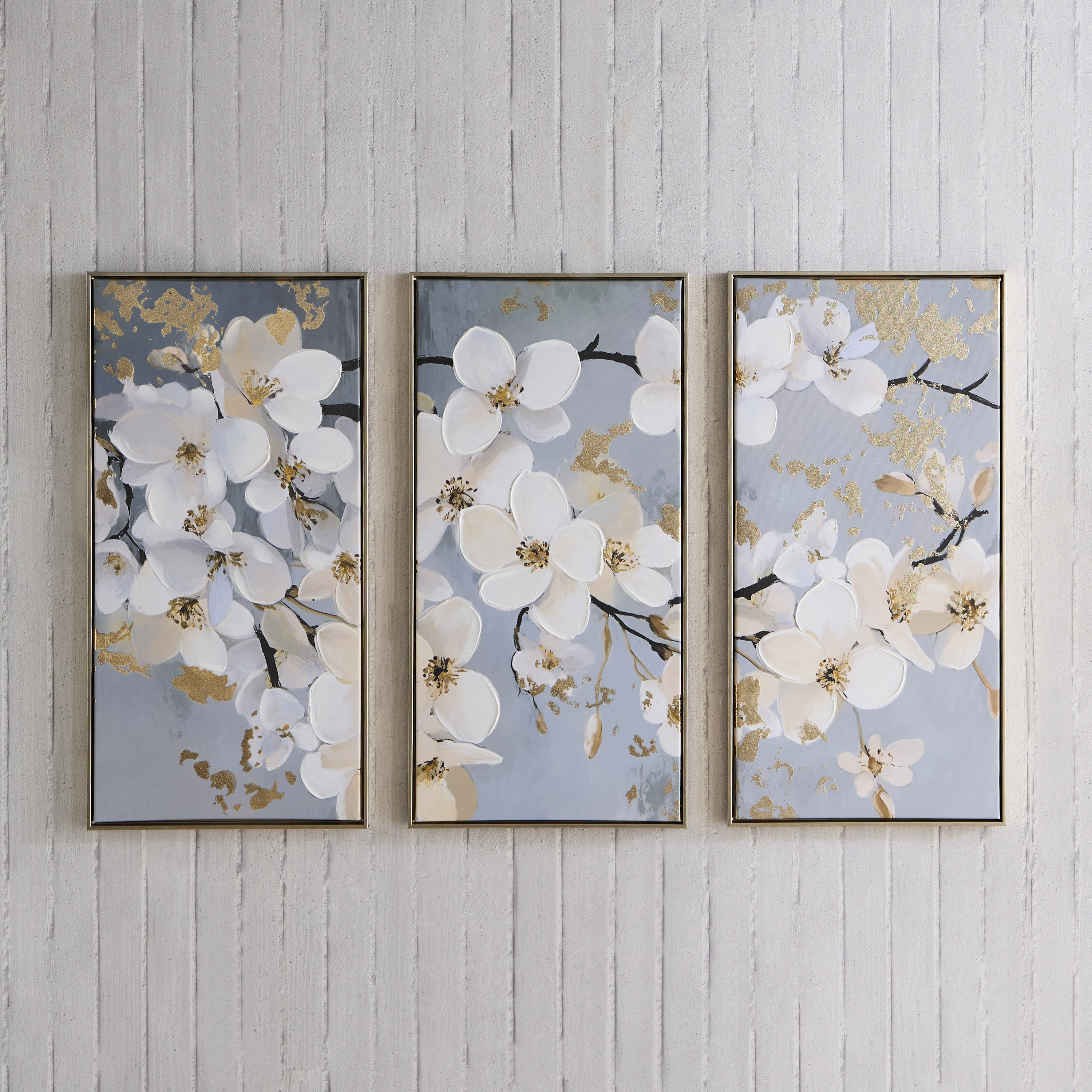 Orson 3-Piece Framed 80% Hand-Painted Floral Canvas Wall Art Set - 40x3x80 cm-hbxhomeware-hbxdecorandfurnishings-image-2
