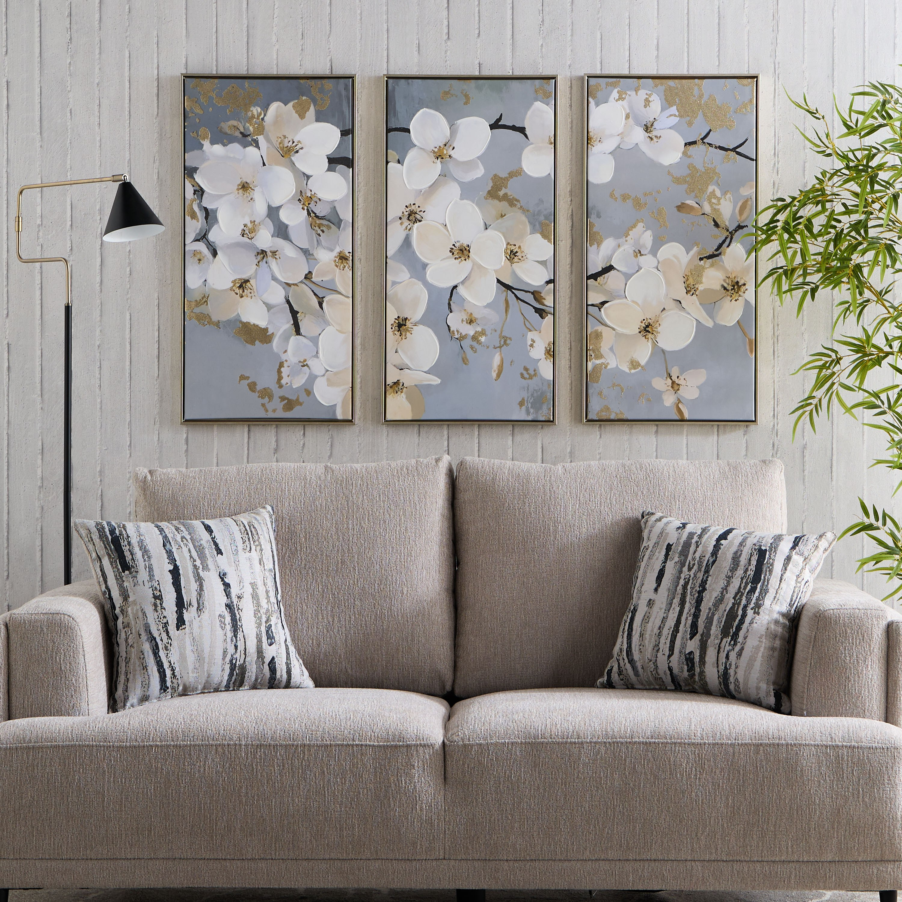 Orson 3-Piece Framed 80% Hand-Painted Floral Canvas Wall Art Set - 40x3x80 cm-hbxhomeware-hbxdecorandfurnishings-image-4