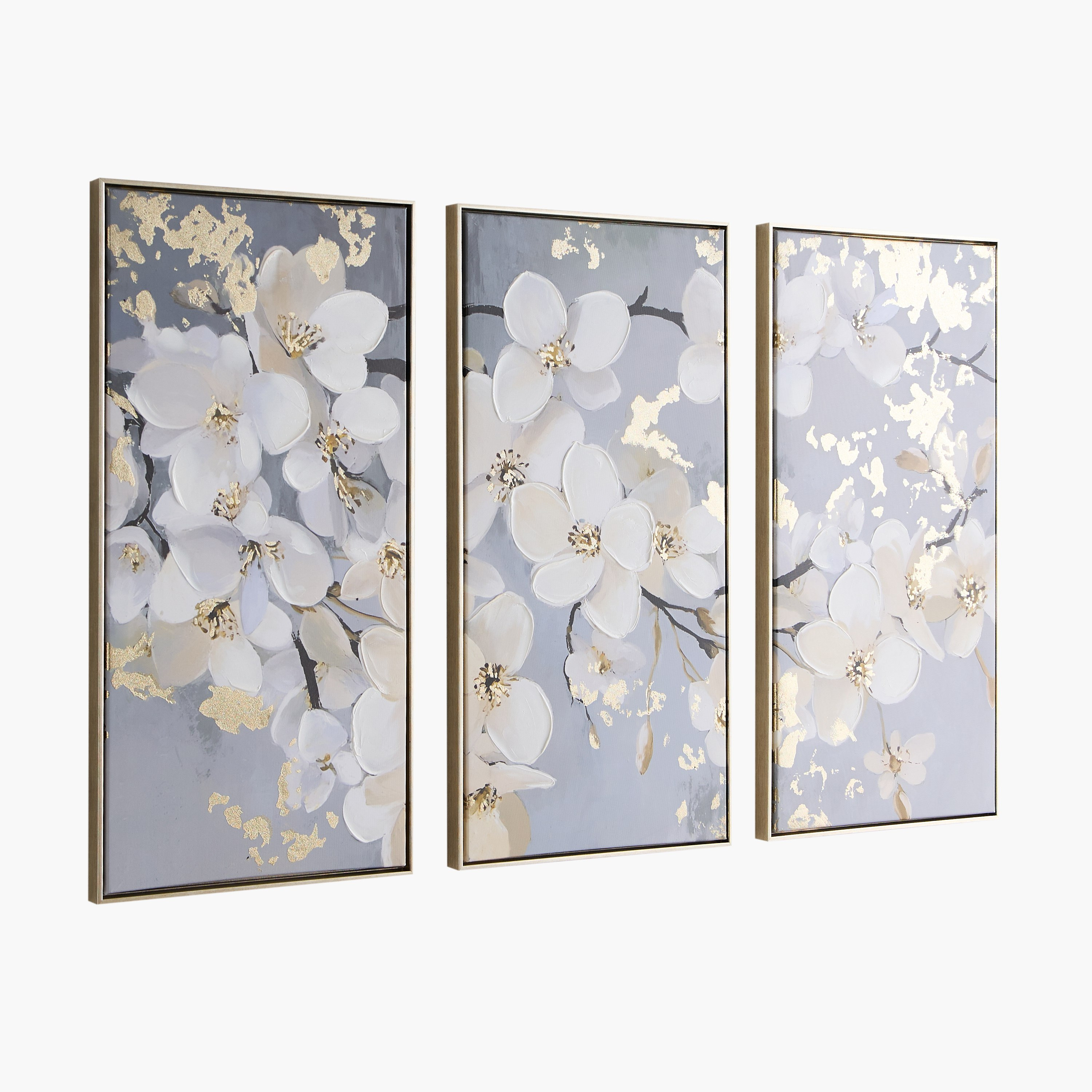 Orson 3-Piece Framed 80% Hand-Painted Floral Canvas Wall Art Set - 40x3x80 cm-hbxhomeware-hbxdecorandfurnishings-image-5