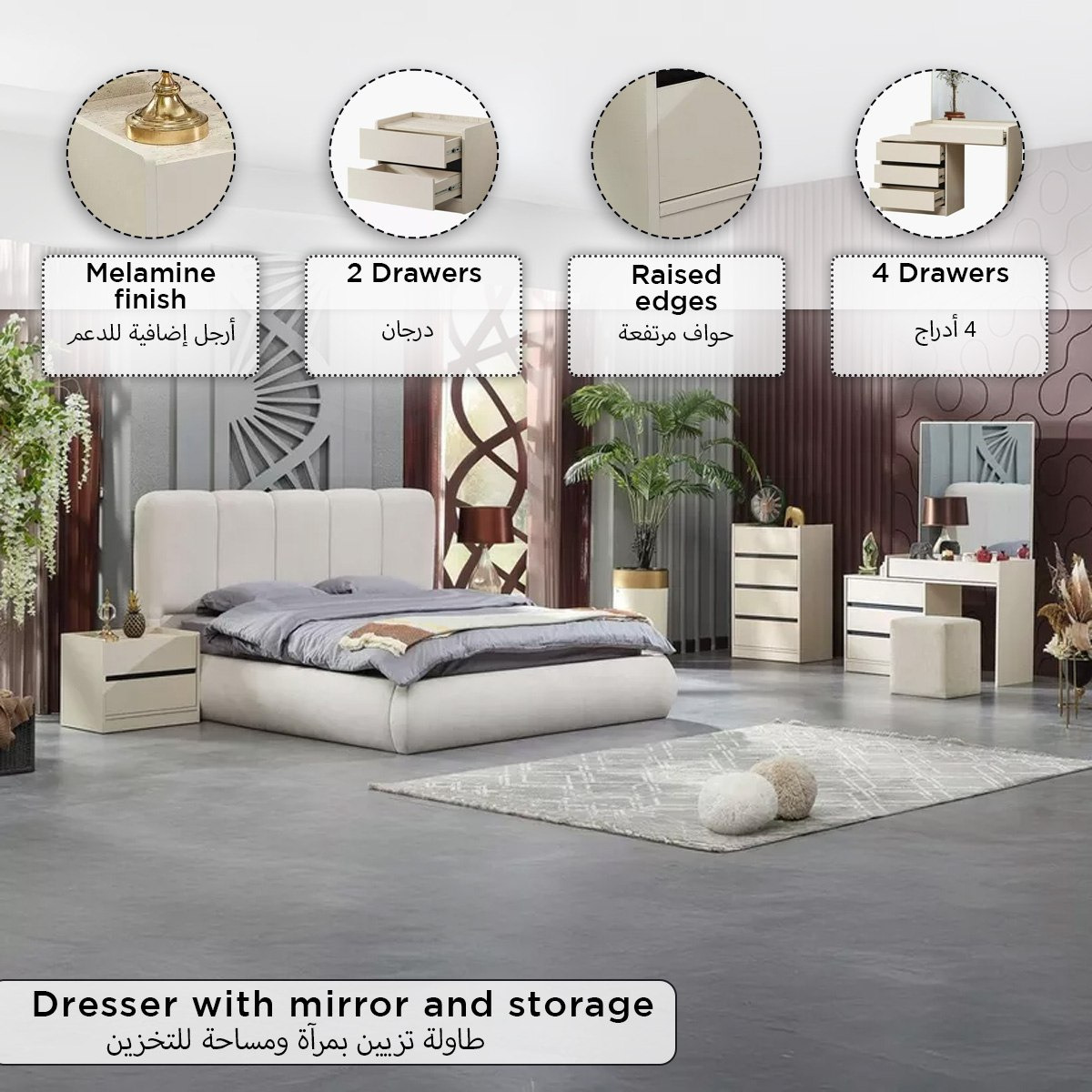 Melbourne 6-Piece King Bedroom Set - 180x200 cm-hbxbedroom-bedsandbedsets-bedroomsets-king-image-20