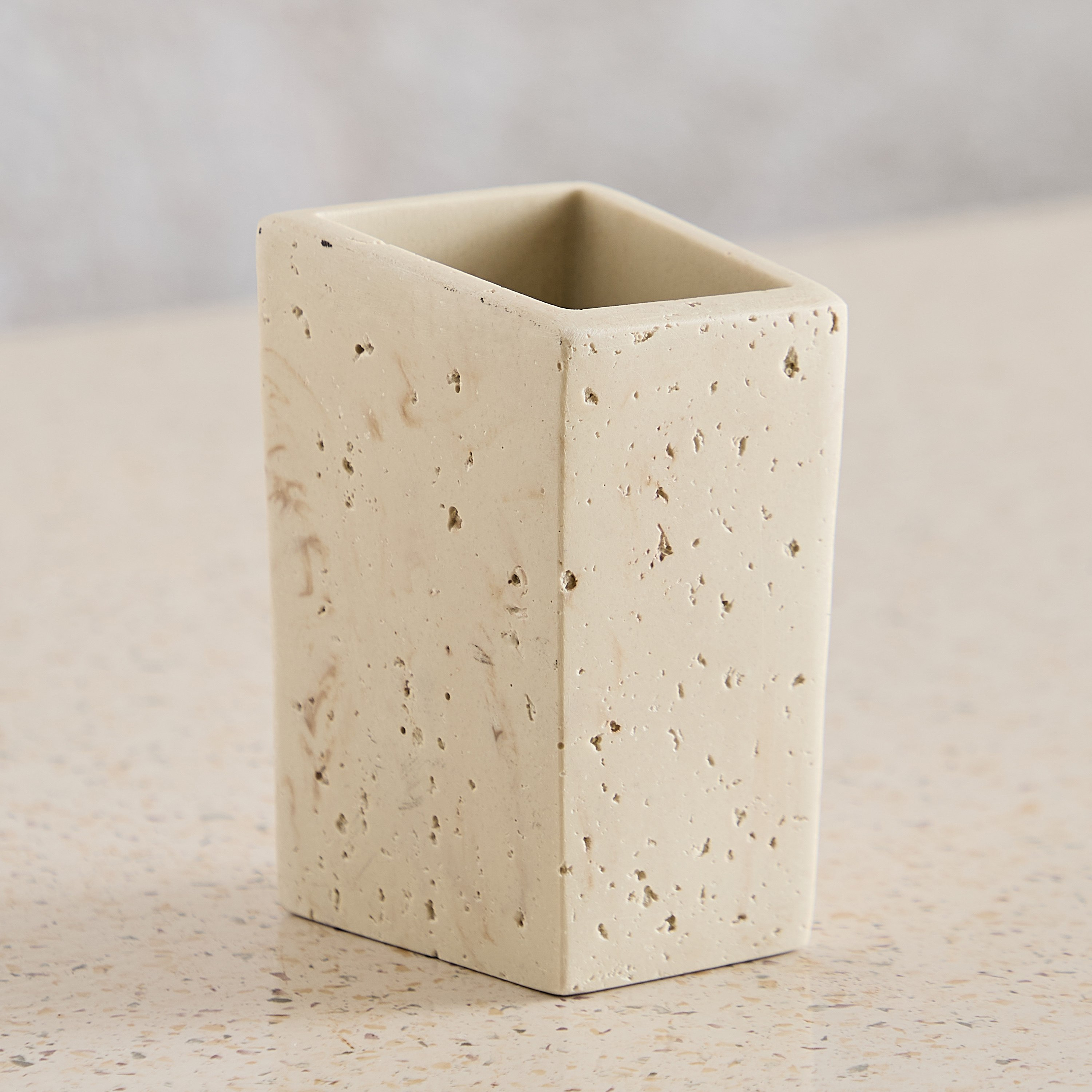 Avenue Resin Travertine Tumbler 7x6.5x11 cm-hbxdecorandfurnishings-bathroomaccessories-bathroomsets-image-1