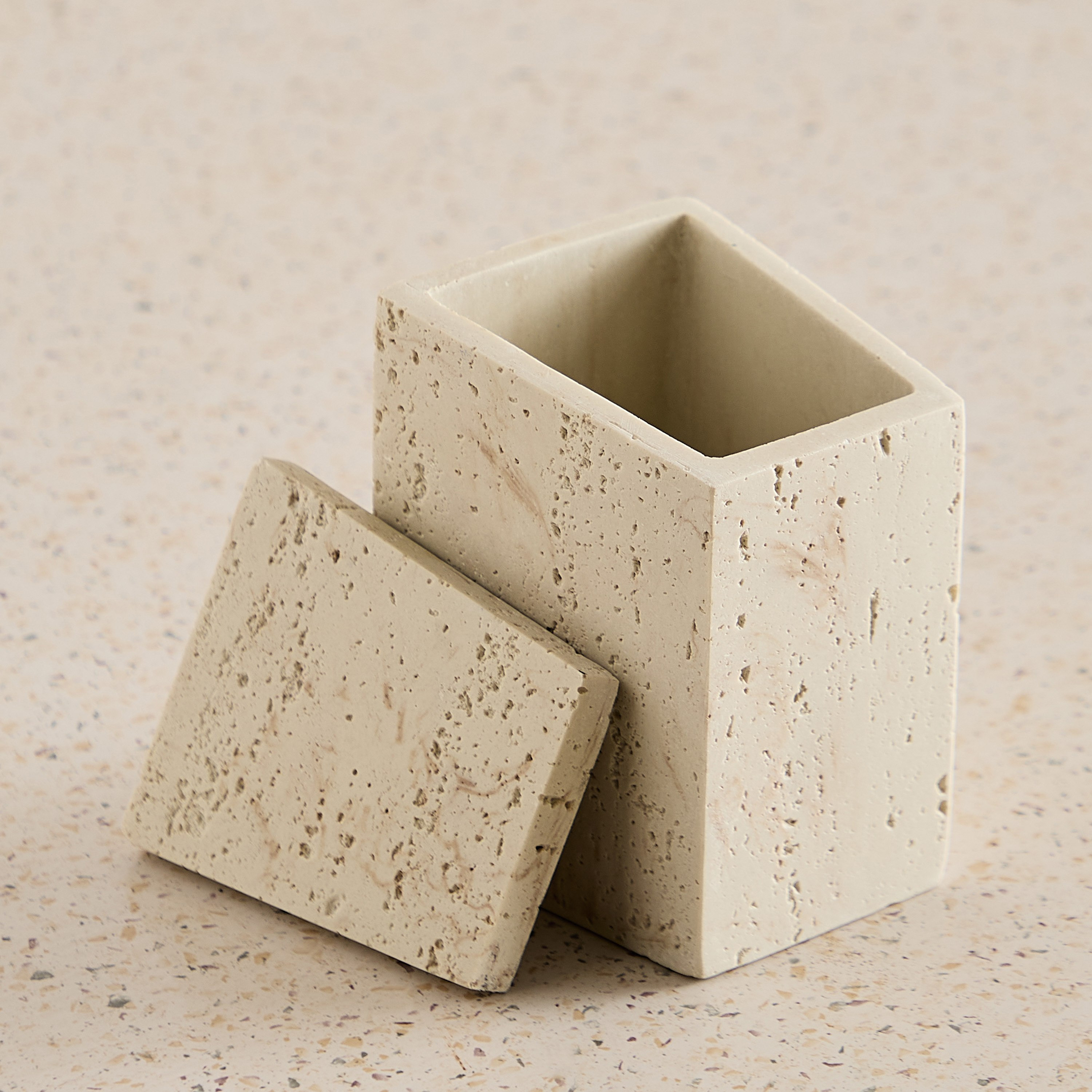 Avenue Resin Travertine Cotton Jar 8.5x7.5x12 cm-hbxhomeware-bathandlaundry-tissueboxesandcottonjars-image-2