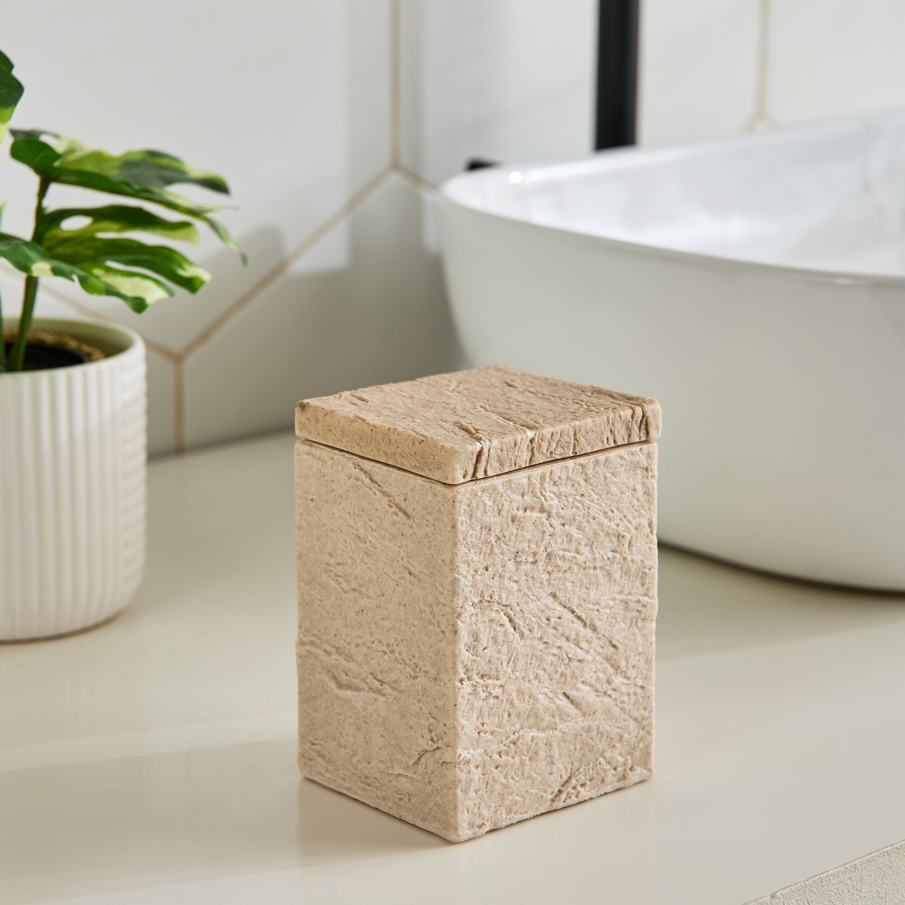 Whyton Travertine Cotton Jar - 8.5x7.5x12 cm-hbxhomeware-bathandlaundry-tissueboxesandcottonjars-image-1
