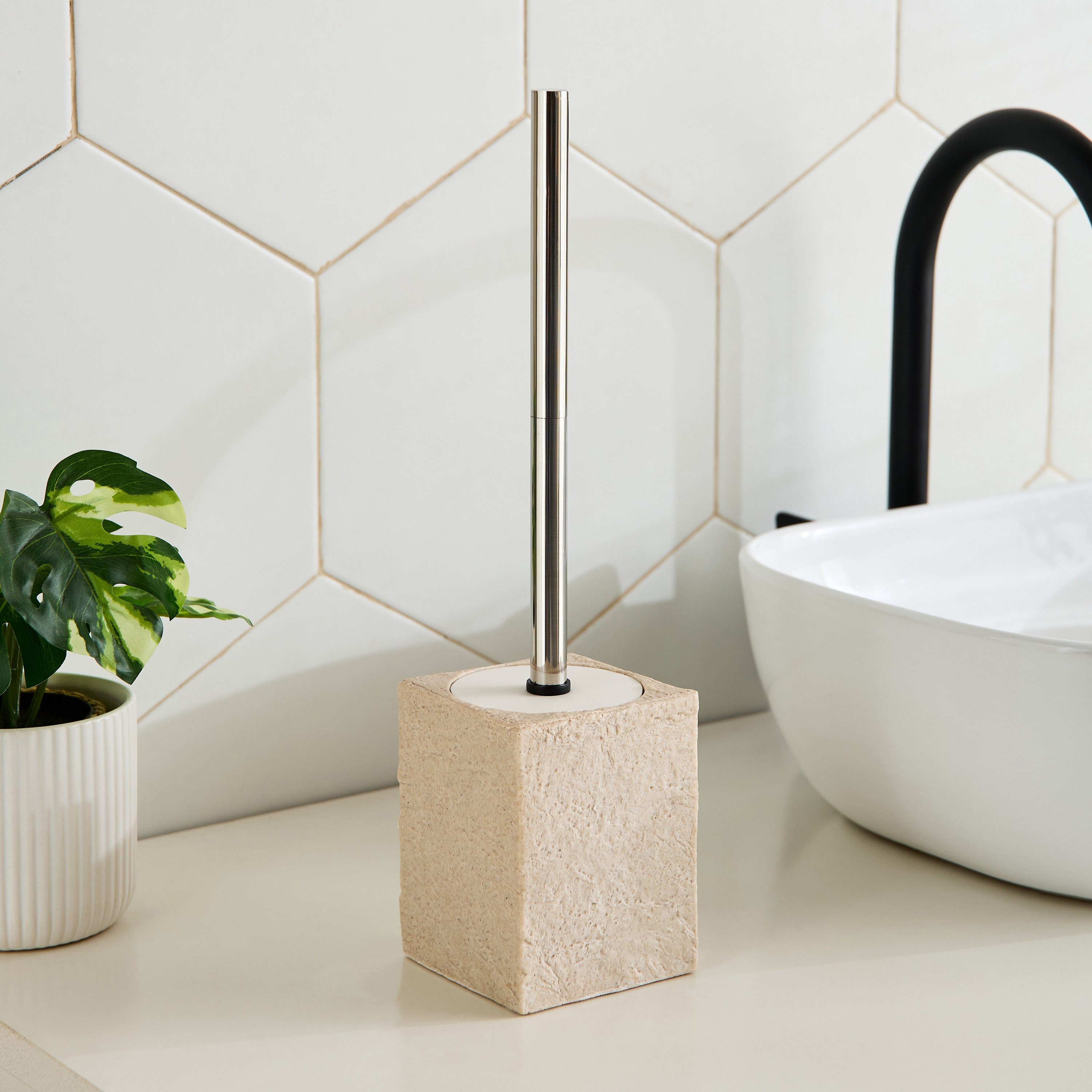 Whyton Travertine Toilet Brush Holder - 9.6x9.6x12 cm-PROMO_HB_AE_B1G1_250925-image-1