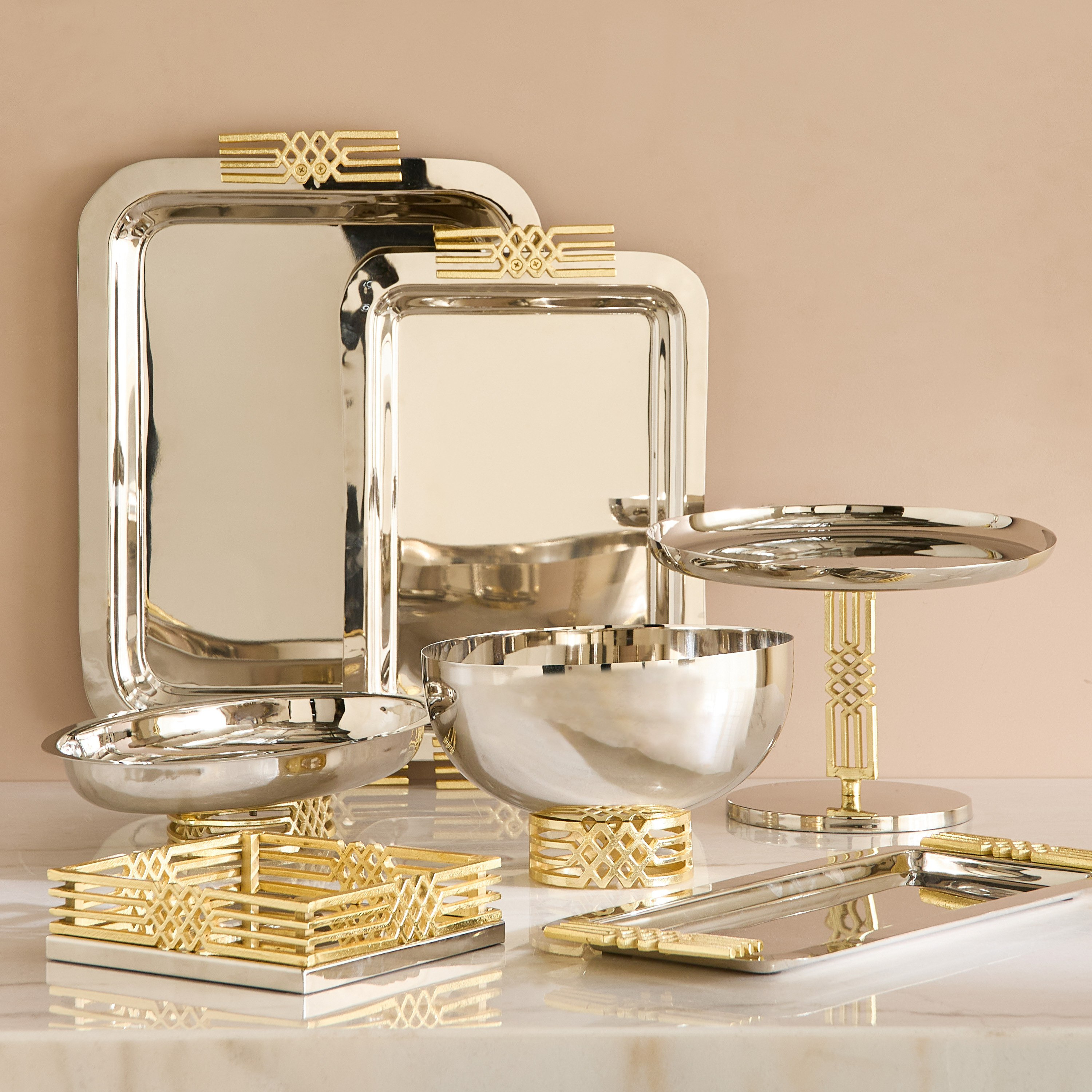 Aniq Stainless Steel Footed Decorative Stand - 32x32x19 cm-hbxhomeware-hbxdecorandfurnishings-image-5
