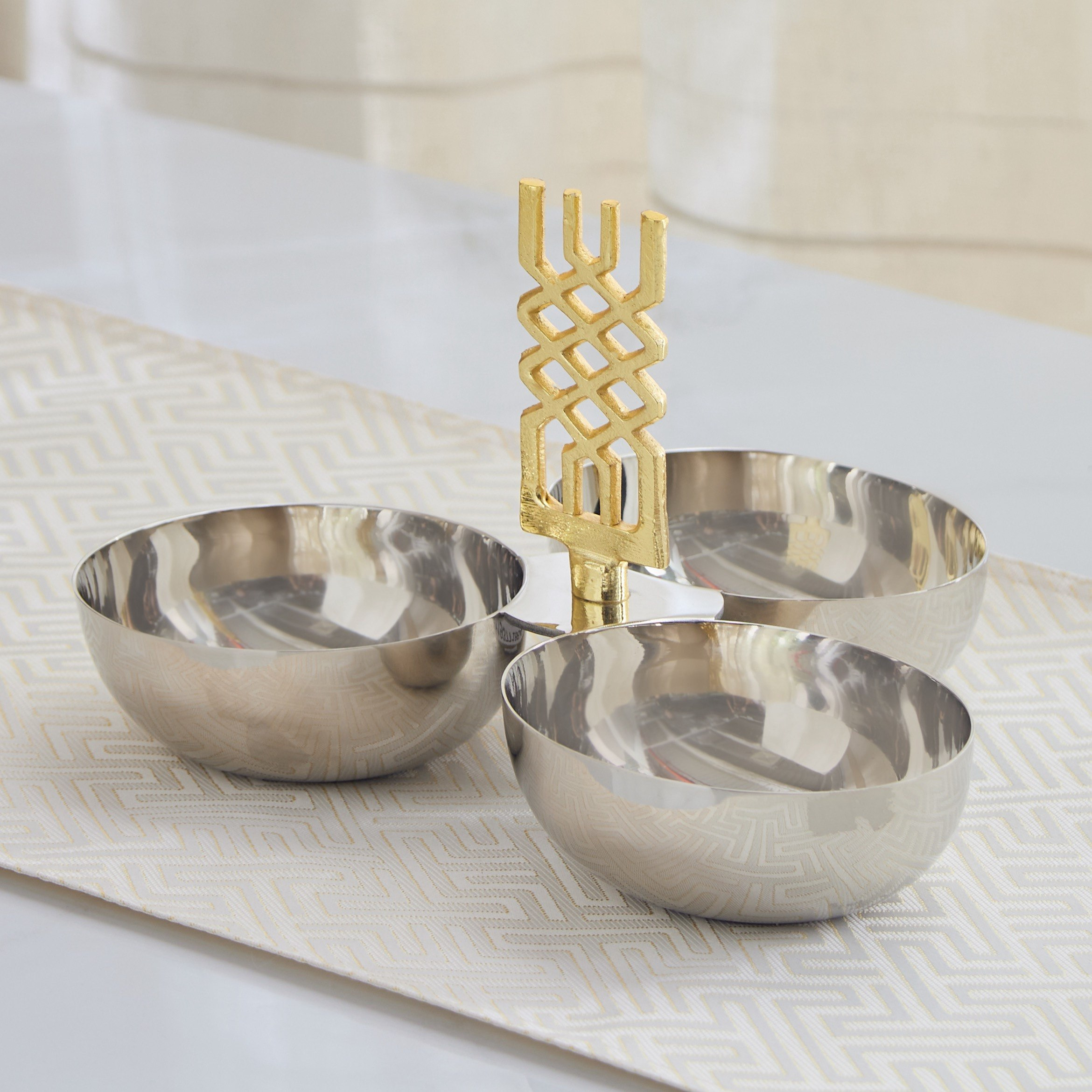 Aniq Stainless Steel 3-Bowl Condiment Set - 23x23x14 cm-hbxdecorandfurnishings-tabletop-serveware-image-1