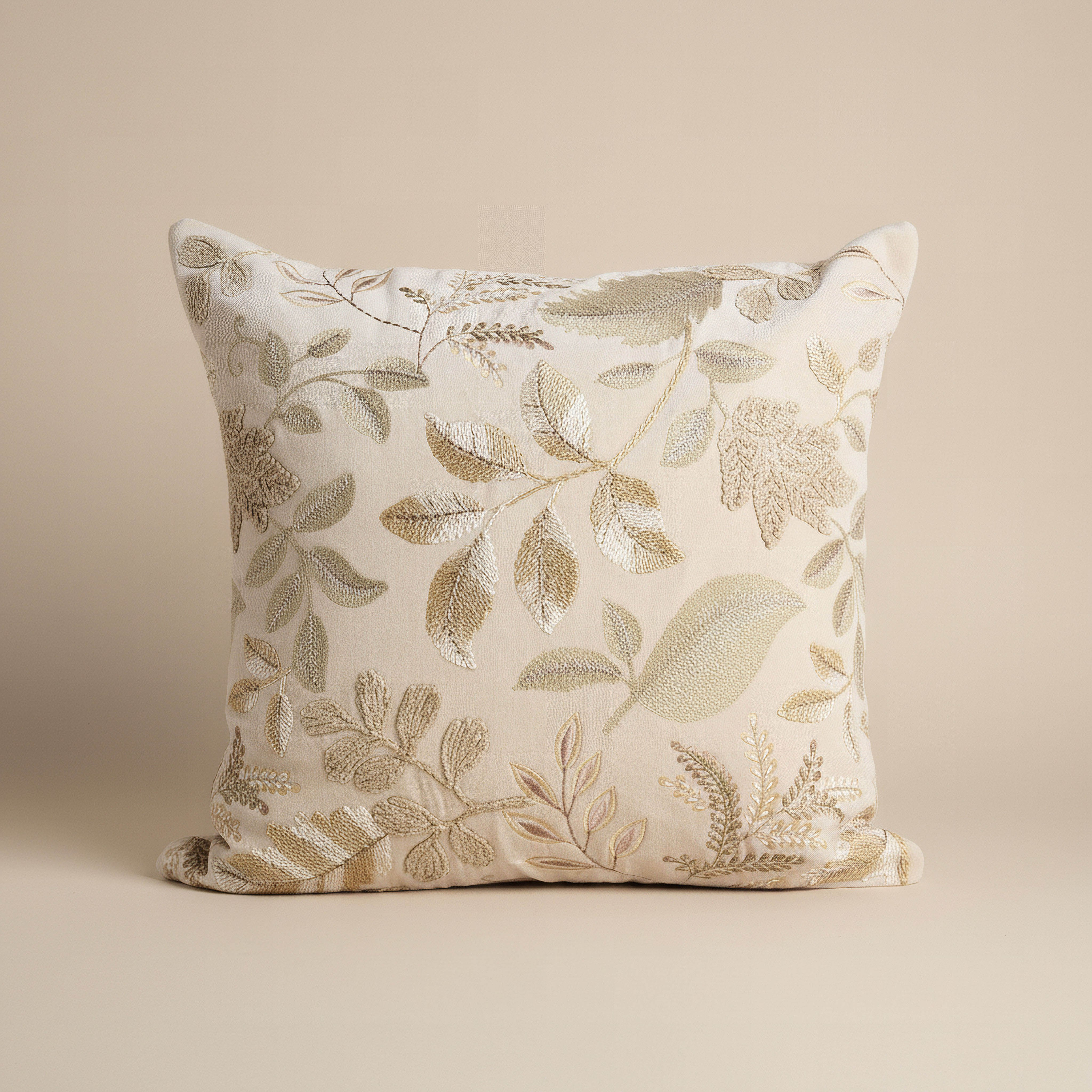 Foila Embroidered Leaf Filled Cushion - 50x50 cm-hbxhomeware-hbxbedroom-image-1