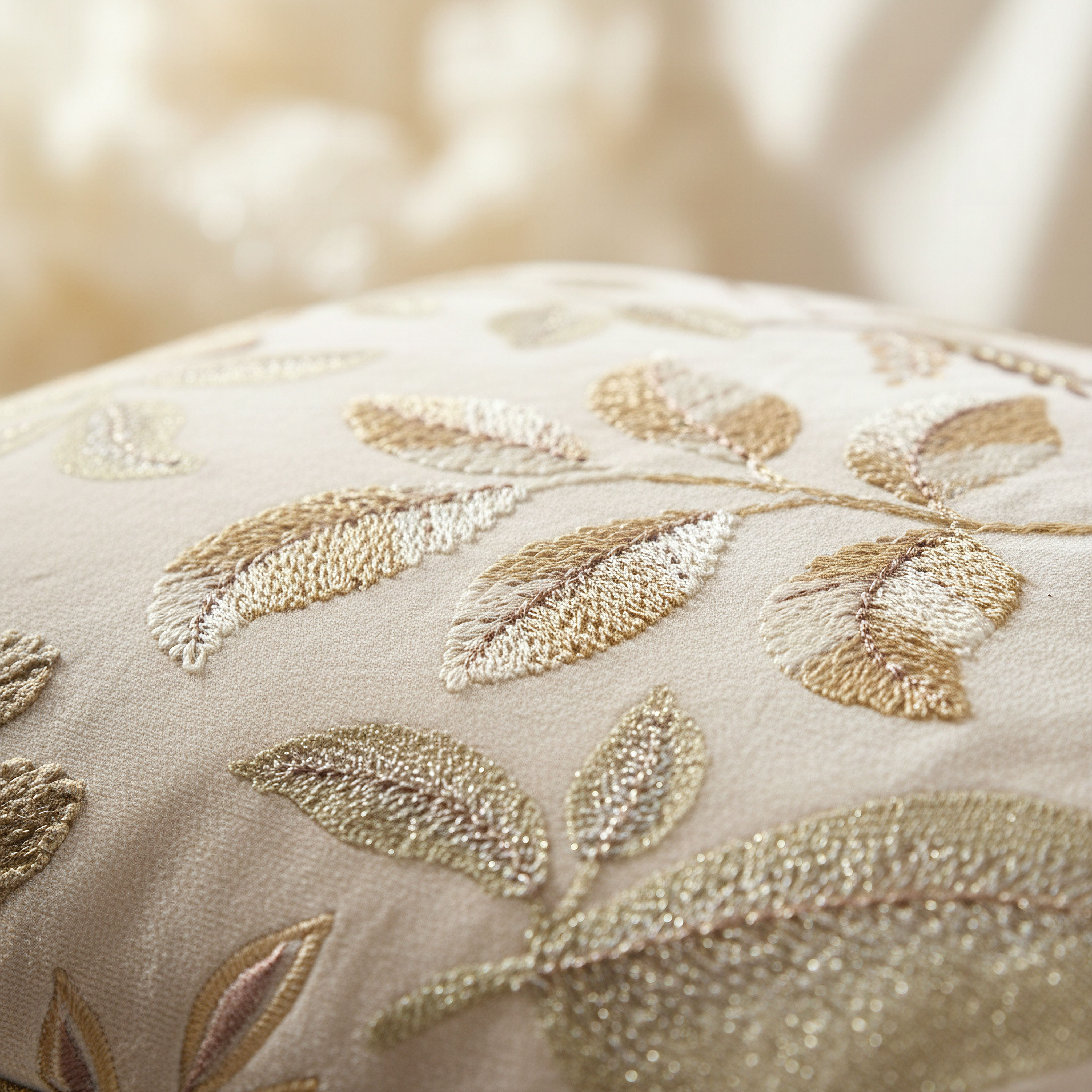 Foila Embroidered Leaf Filled Cushion - 50x50 cm-hbxhomeware-hbxbedroom-image-2