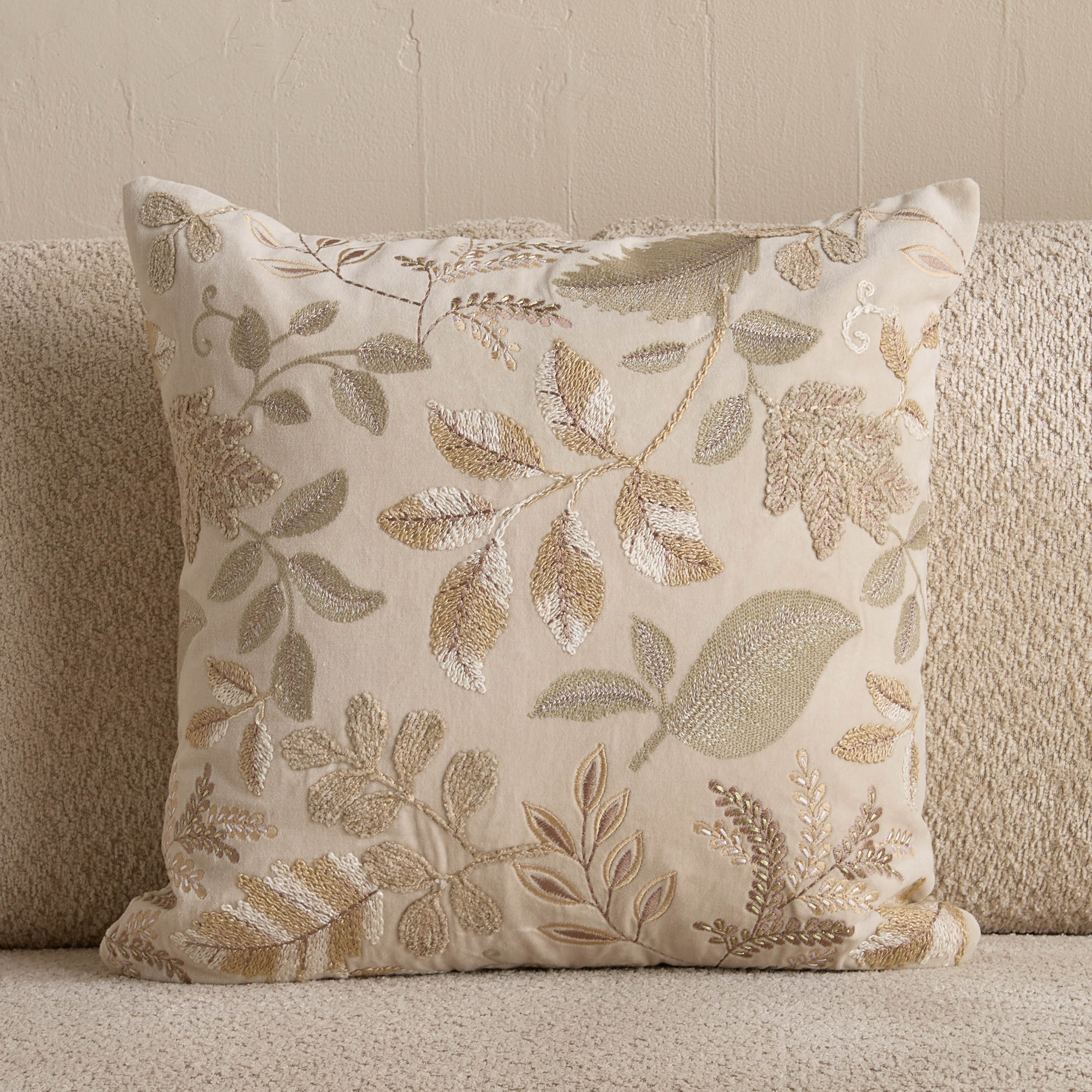 Foila Embroidered Leaf Filled Cushion - 50x50 cm-hbxhomeware-hbxbedroom-image-4