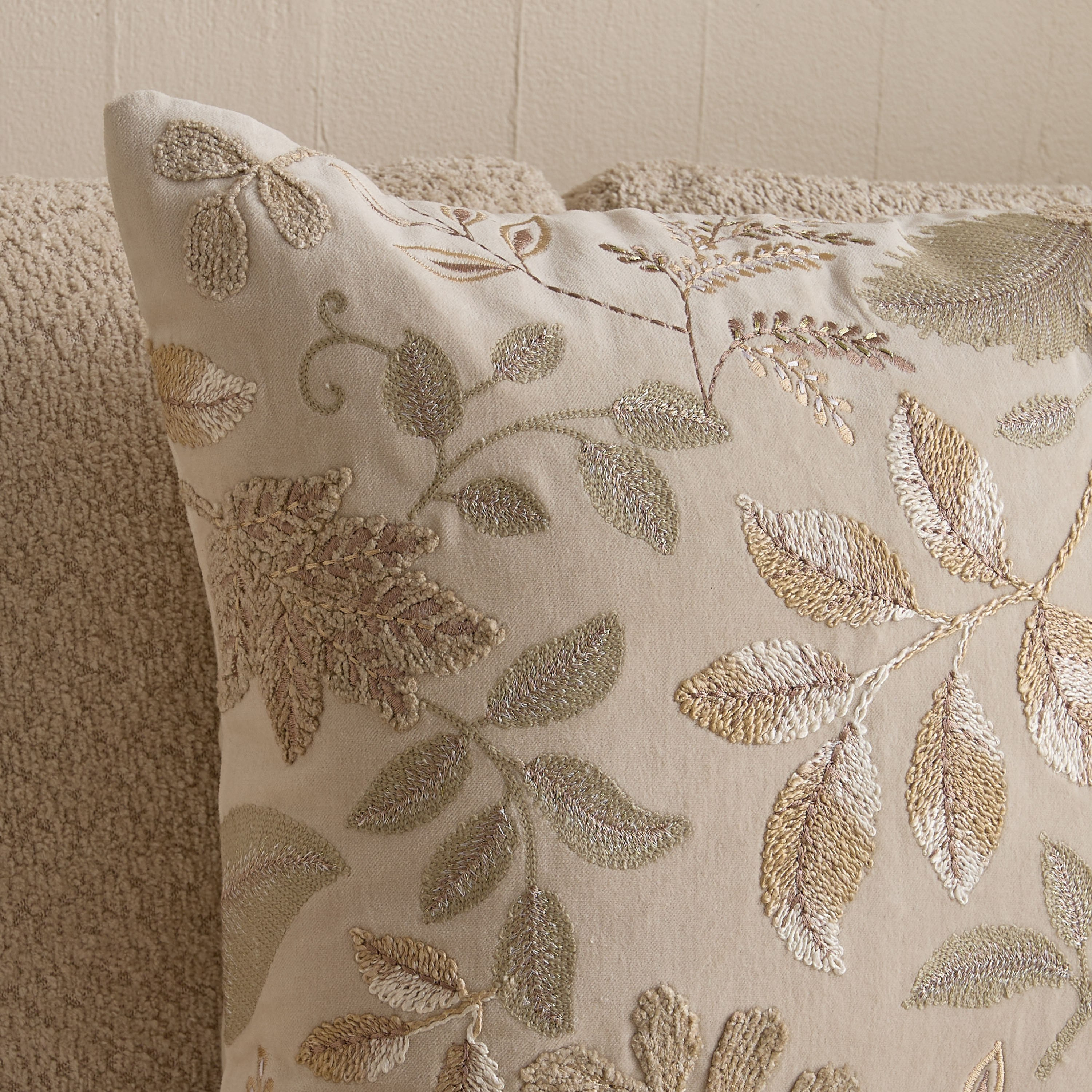 Foila Embroidered Leaf Filled Cushion - 50x50 cm-hbxhomeware-hbxbedroom-image-5
