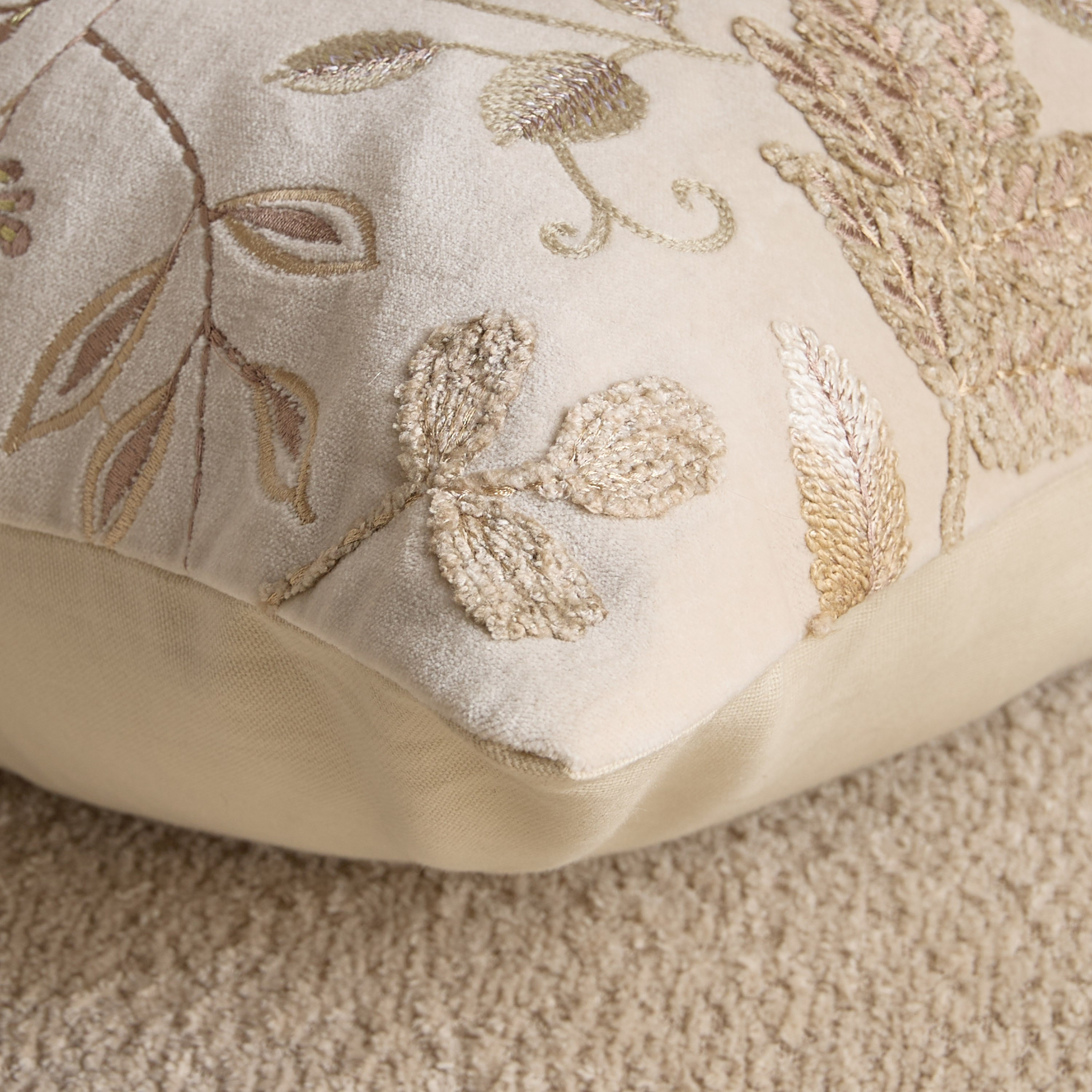 Foila Embroidered Leaf Filled Cushion - 50x50 cm-hbxhomeware-hbxbedroom-image-6