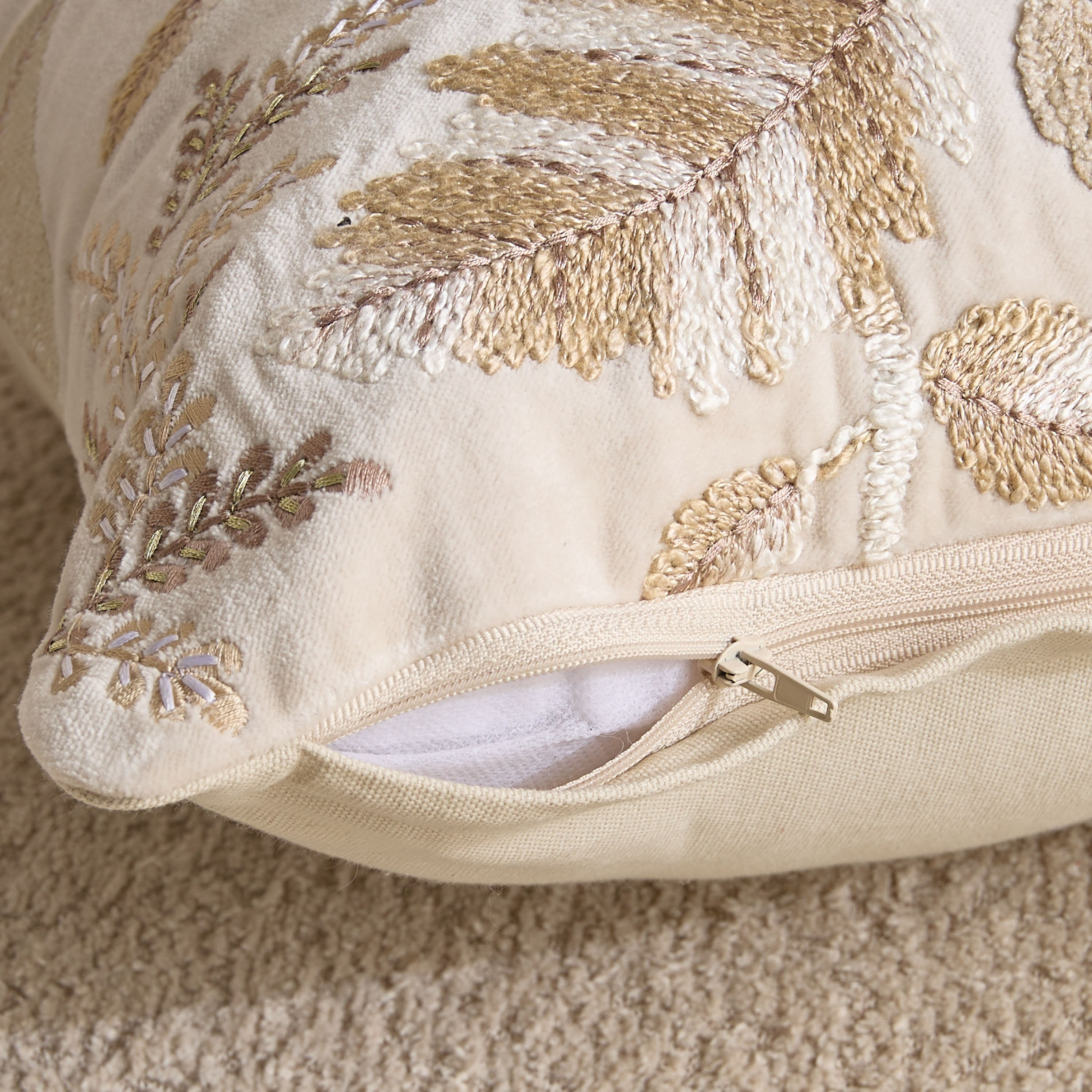 Foila Embroidered Leaf Filled Cushion - 50x50 cm-hbxhomeware-hbxbedroom-image-7