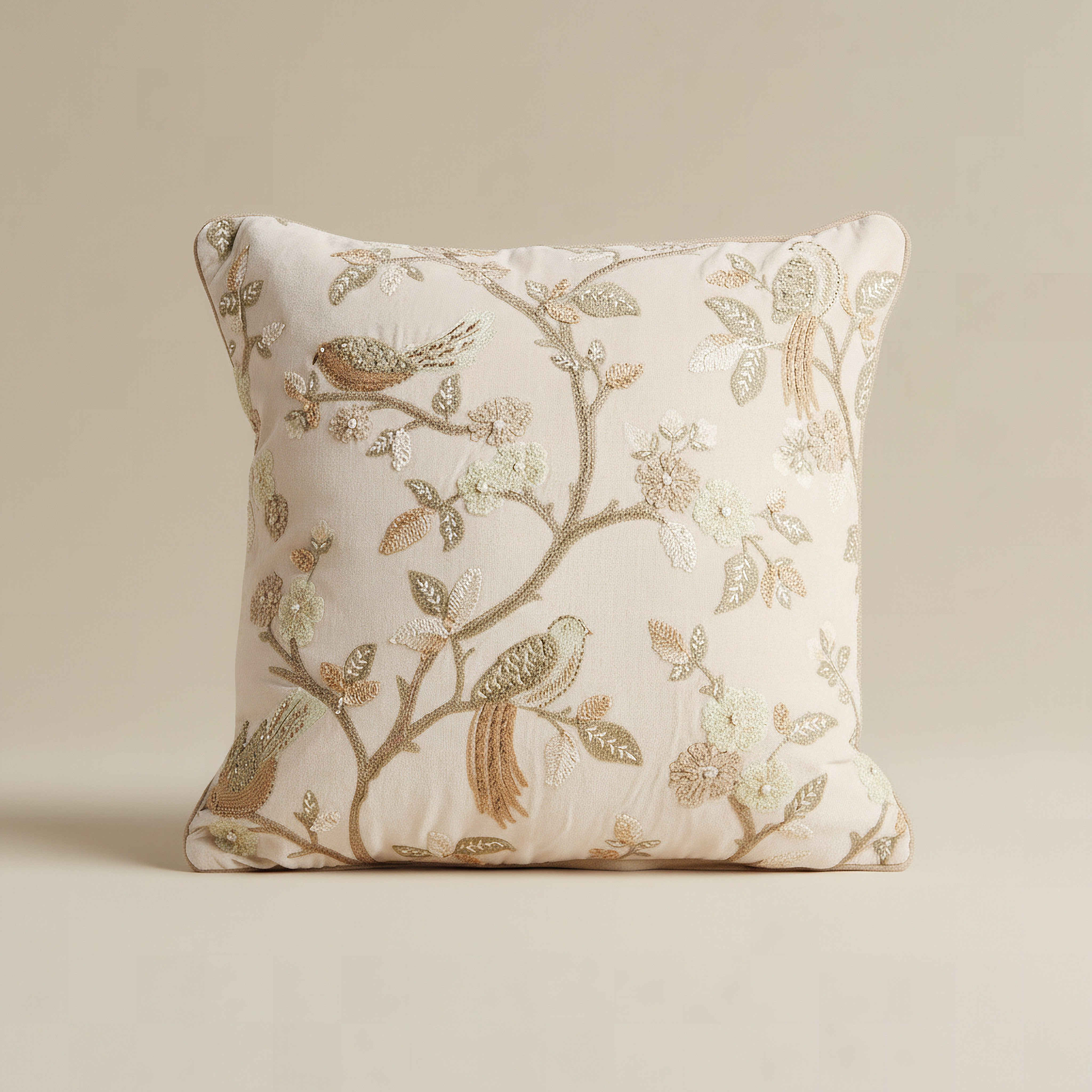Foila Embroidered Bird Filled Cushion - 50x50 cm-hbxhomeware-hbxbedroom-image-1