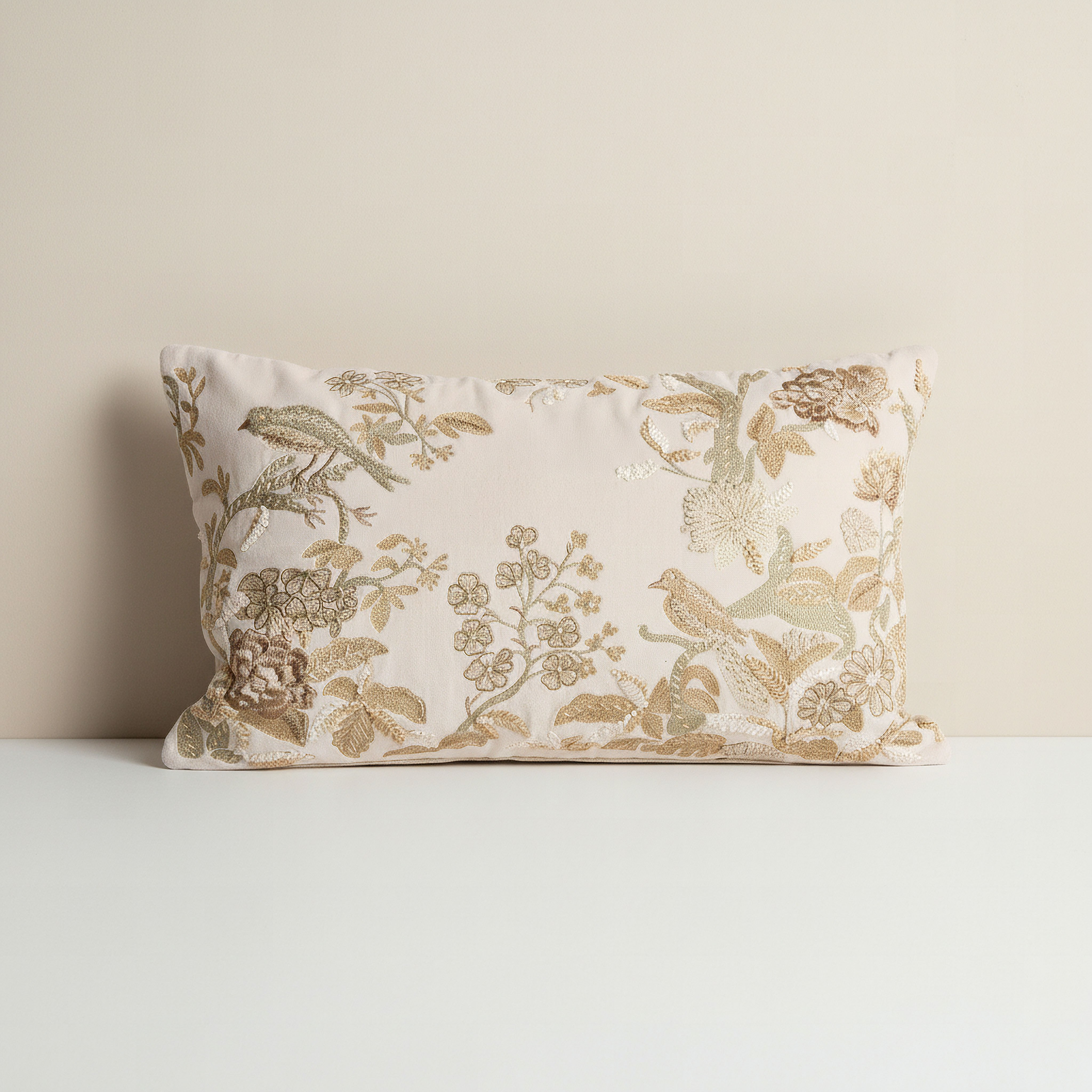 Foila Embroidered Leaf Bird Filled Cushion - 30x50 cm-hbxhomeware-hbxbedroom-image-1