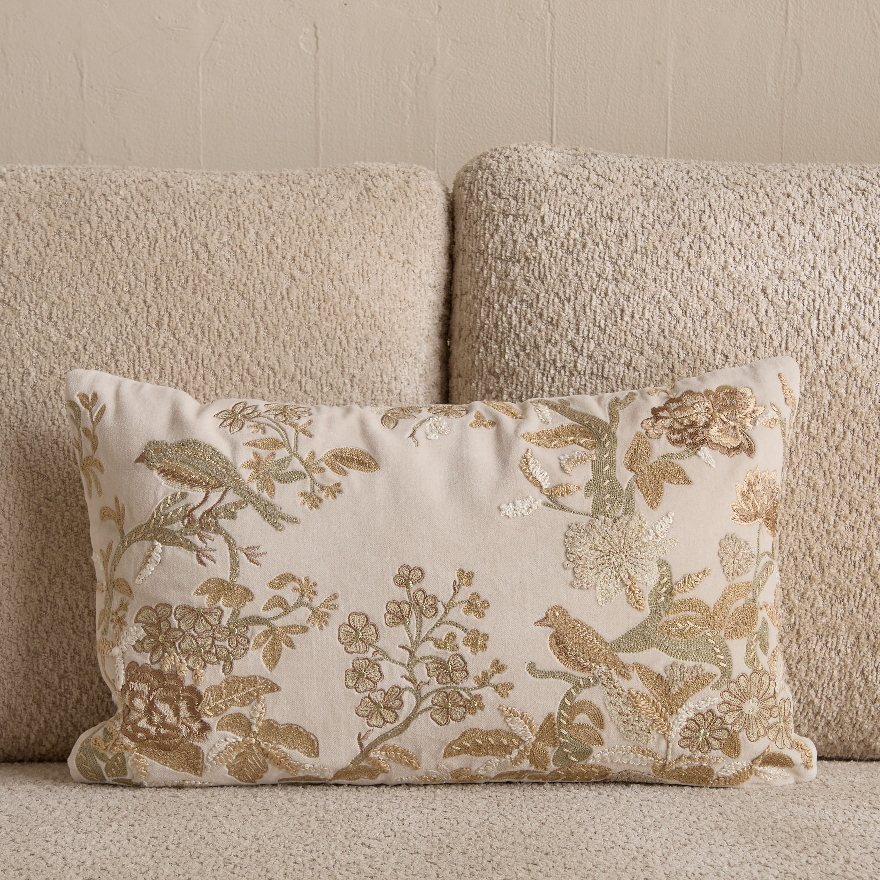 Foila Embroidered Leaf Bird Filled Cushion - 30x50 cm-hbxhomeware-hbxbedroom-image-4