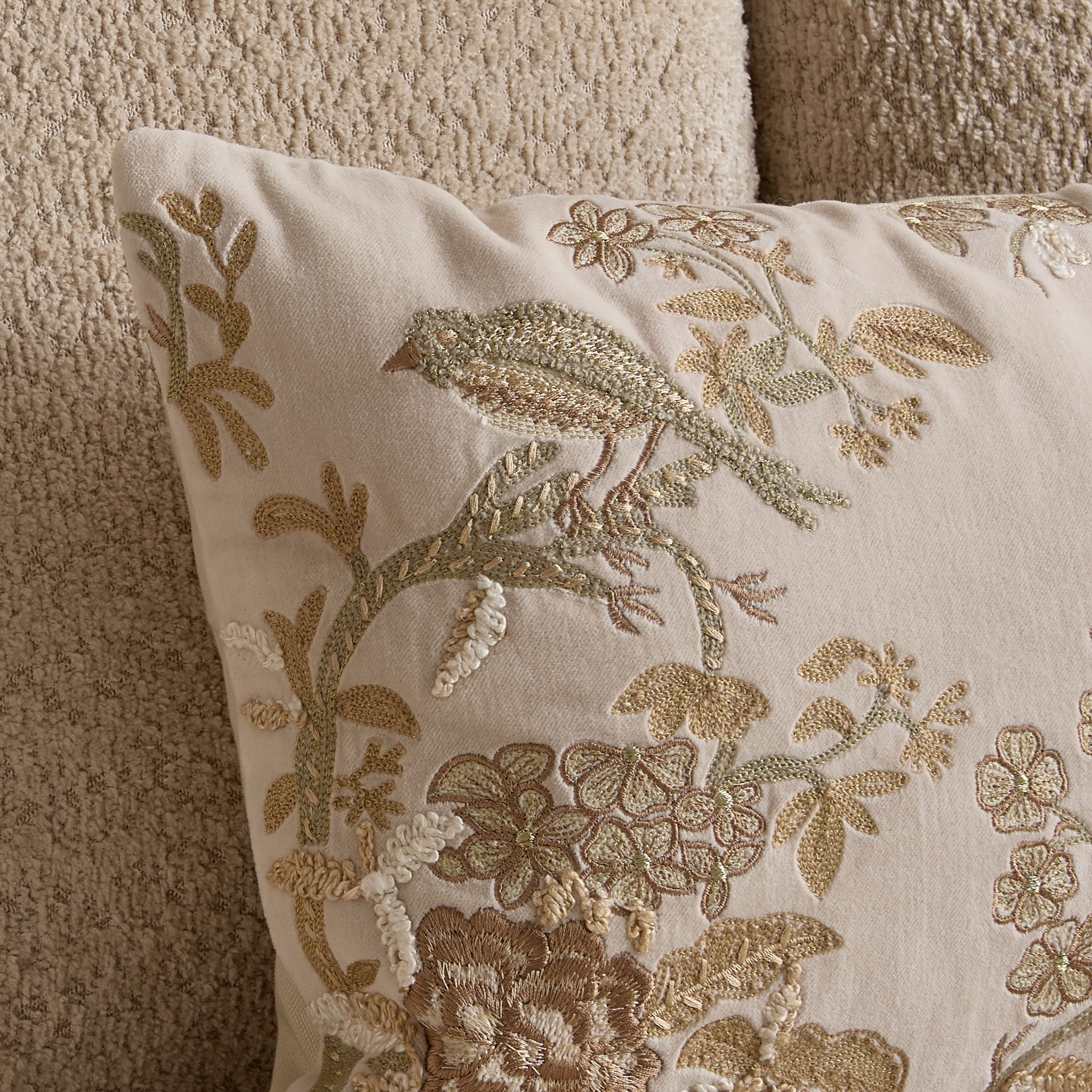 Foila Embroidered Leaf Bird Filled Cushion - 30x50 cm-hbxhomeware-hbxbedroom-image-5