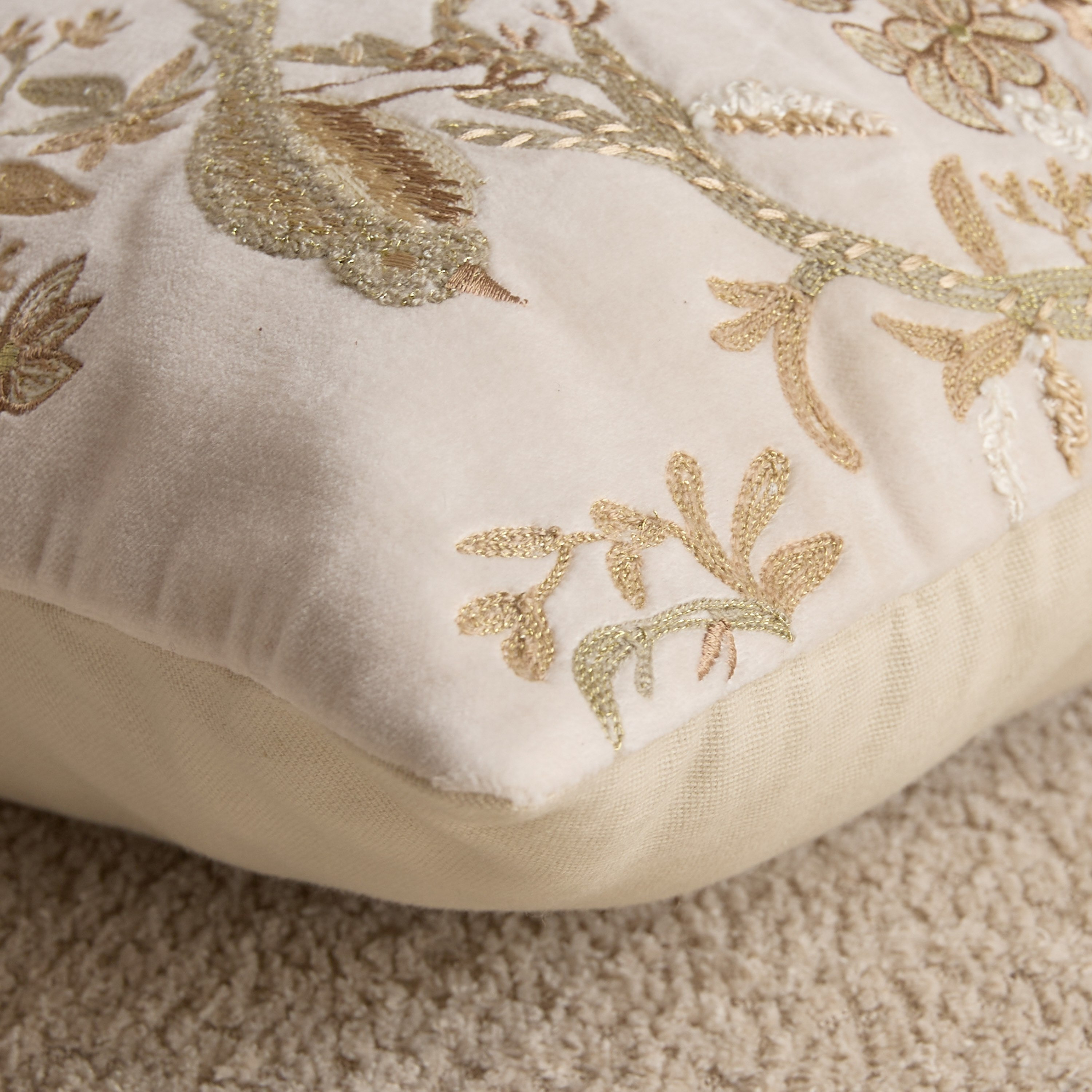 Foila Embroidered Leaf Bird Filled Cushion - 30x50 cm-hbxhomeware-hbxbedroom-image-6
