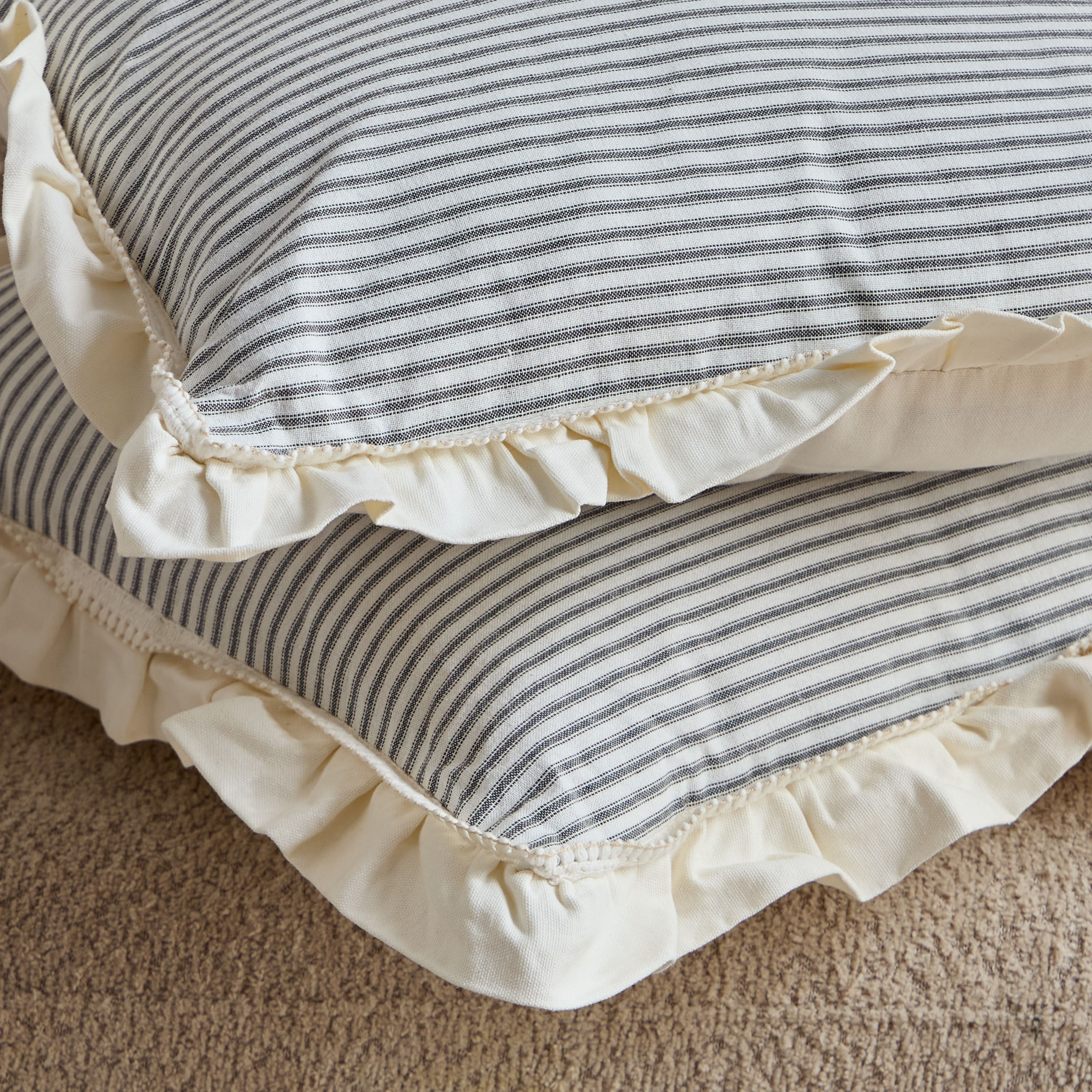 Cozy Duo 2-Piece Black Stripe Ruffle Filled Cushion Set - 50x50 cm-hbxhomeware-hbxbedroom-image-4