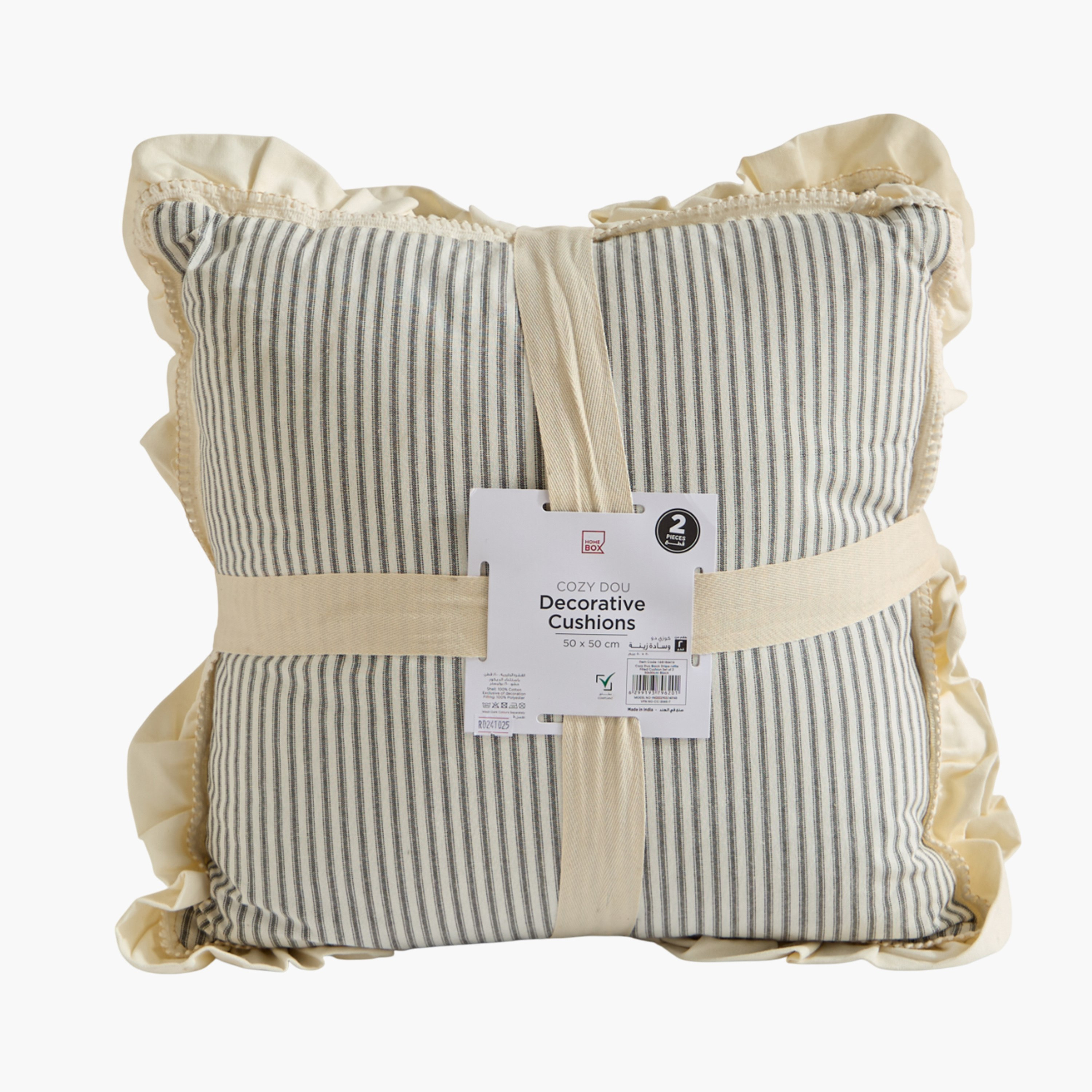 Cozy Duo 2-Piece Black Stripe Ruffle Filled Cushion Set - 50x50 cm-hbxhomeware-hbxbedroom-image-7