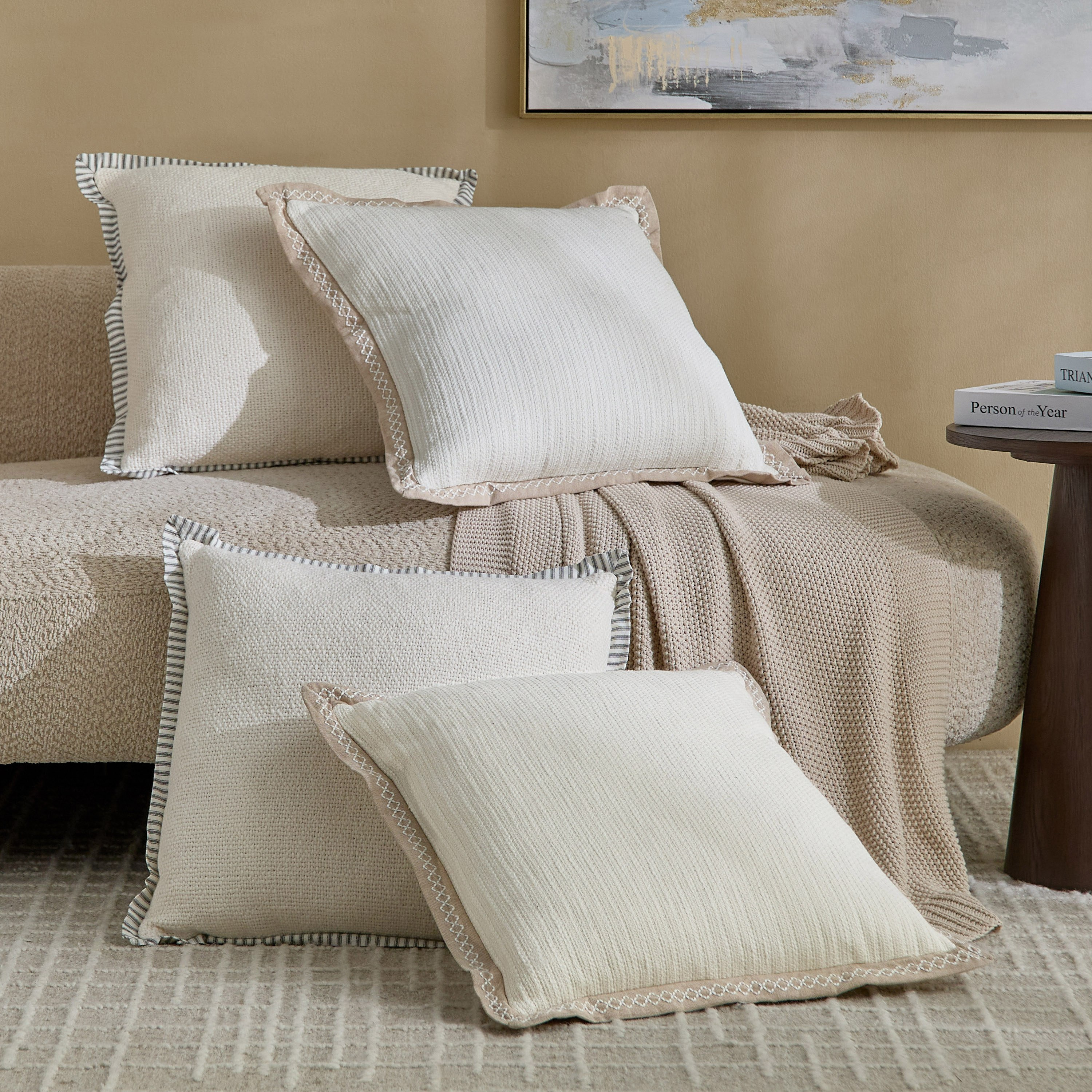 Cozy Duo 2-Piece Solid with Strip Ruffle Filled Cushion Set - 50x50 cm-hbxhomeware-hbxbedroom-image-4