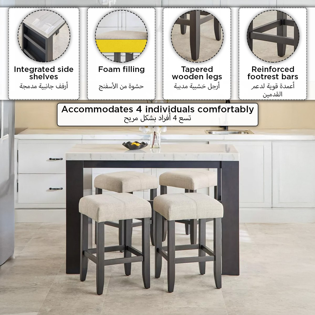Orlando NXT 4-Seater Genuine Marble Top Kitchen Island Set-hbxdiningroom-diningtablesandsets-diningsets-fourseater-image-17
