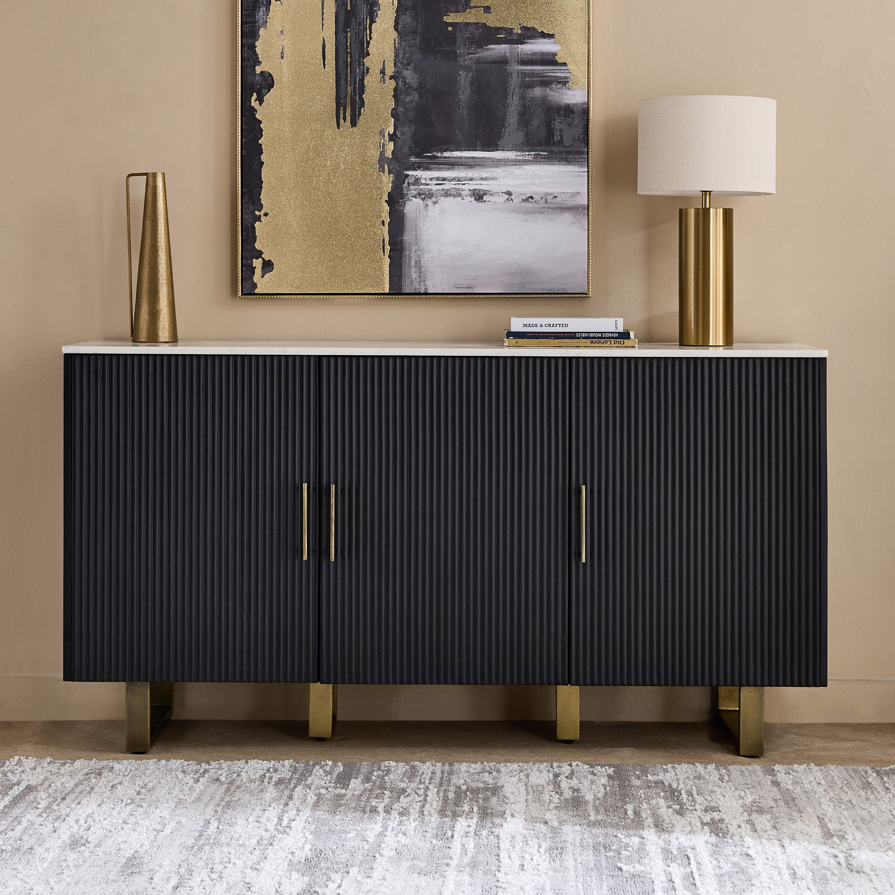 Cavon Fabio Portola 1.6 Metre 3-Door Solid Wood Sideboard with Genuine Marble Top-hbxfurniture-diningroom-buffetsandsideboards-image-2