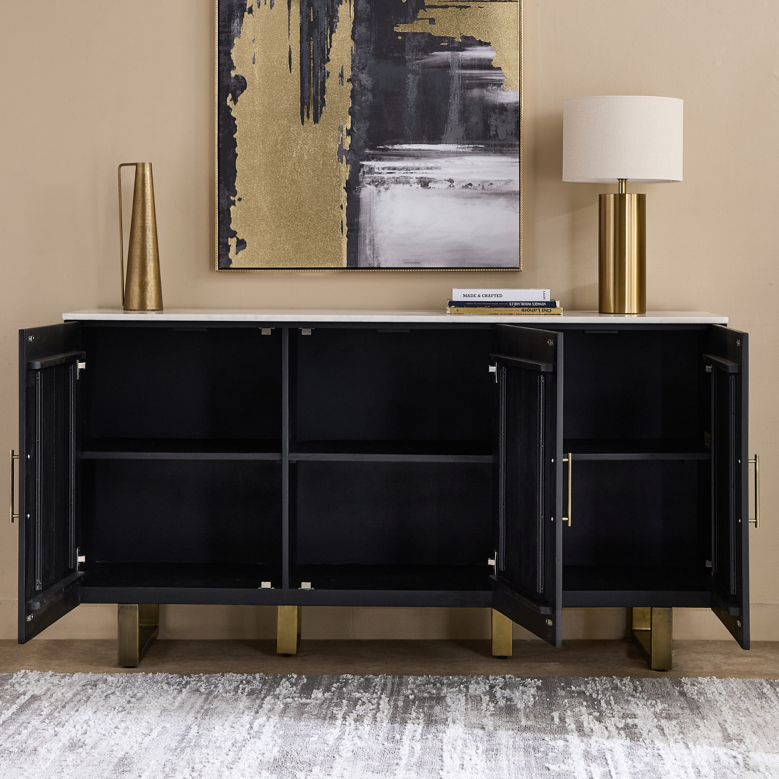 Cavon Fabio Portola 1.6 Metre 3-Door Solid Wood Sideboard with Genuine Marble Top-hbxfurniture-diningroom-buffetsandsideboards-image-3