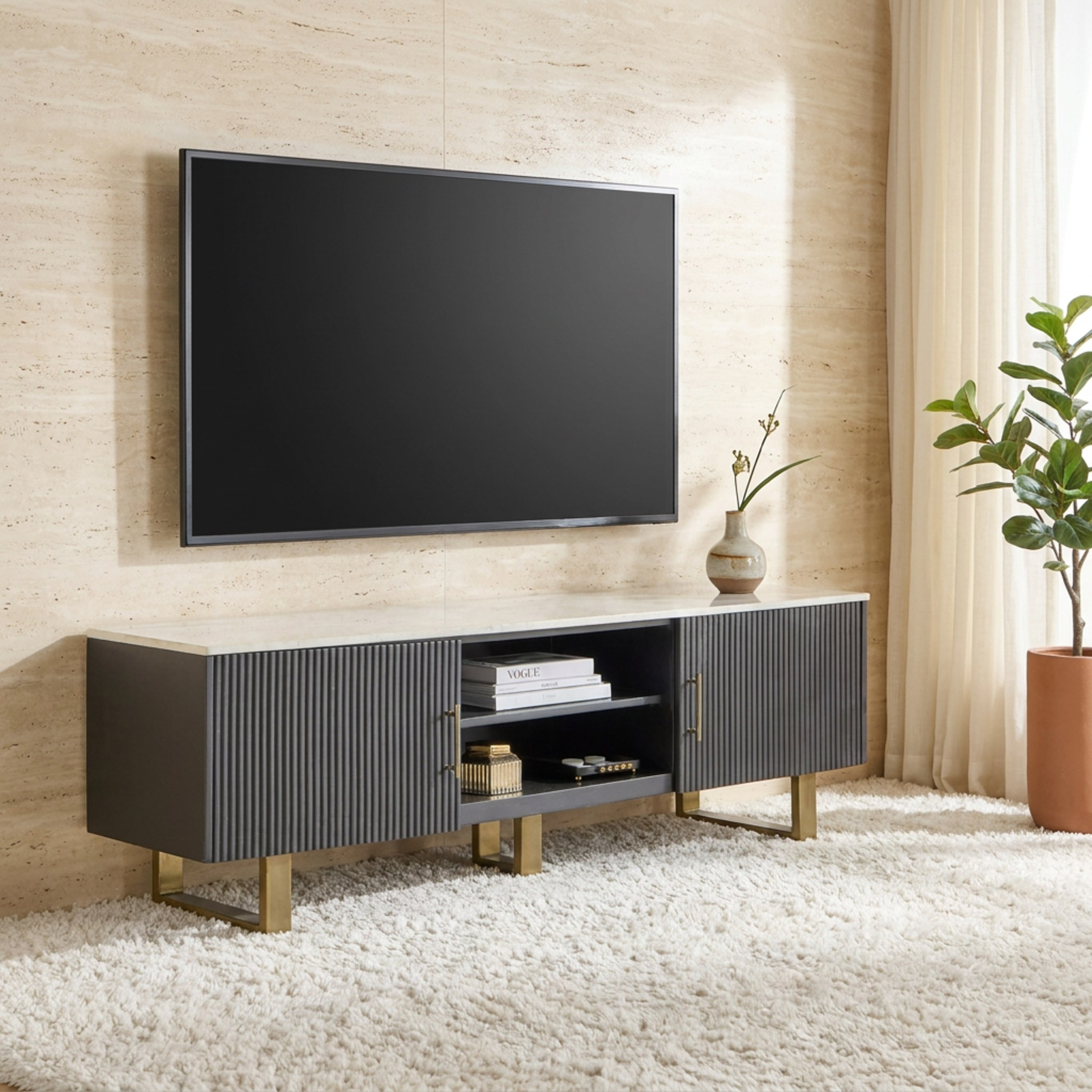 Cavon Fabio Portola 1.6 Metre Solid Wood TV Unit with Genuine Marble Top for TVs up to 70 inches-hbxlivingroom-mediaunitsandstorage-tvunits-image-1