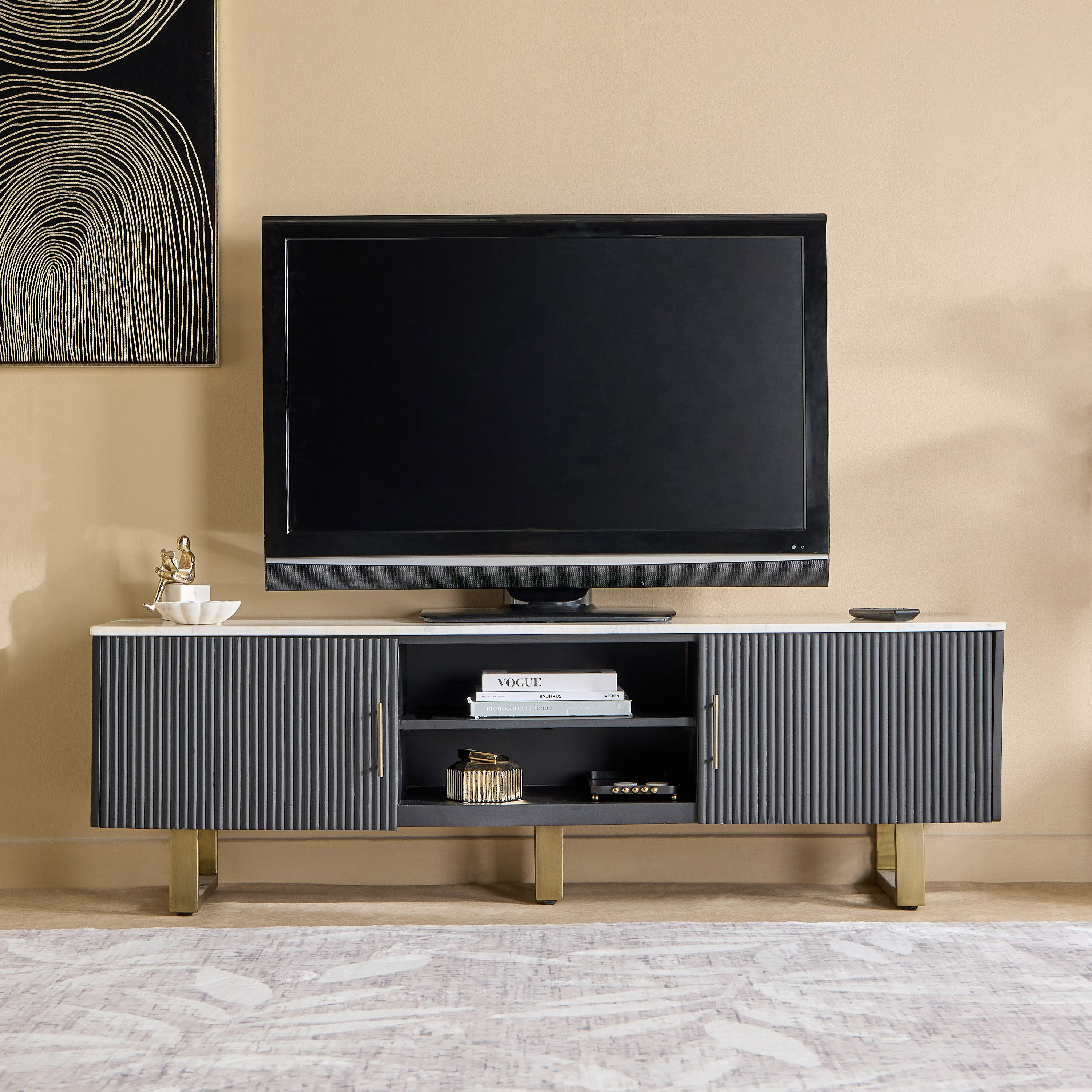 Cavon Fabio Portola 1.6 Metre Solid Wood TV Unit with Genuine Marble Top for TVs up to 70 inches-hbxlivingroom-mediaunitsandstorage-tvunits-image-2