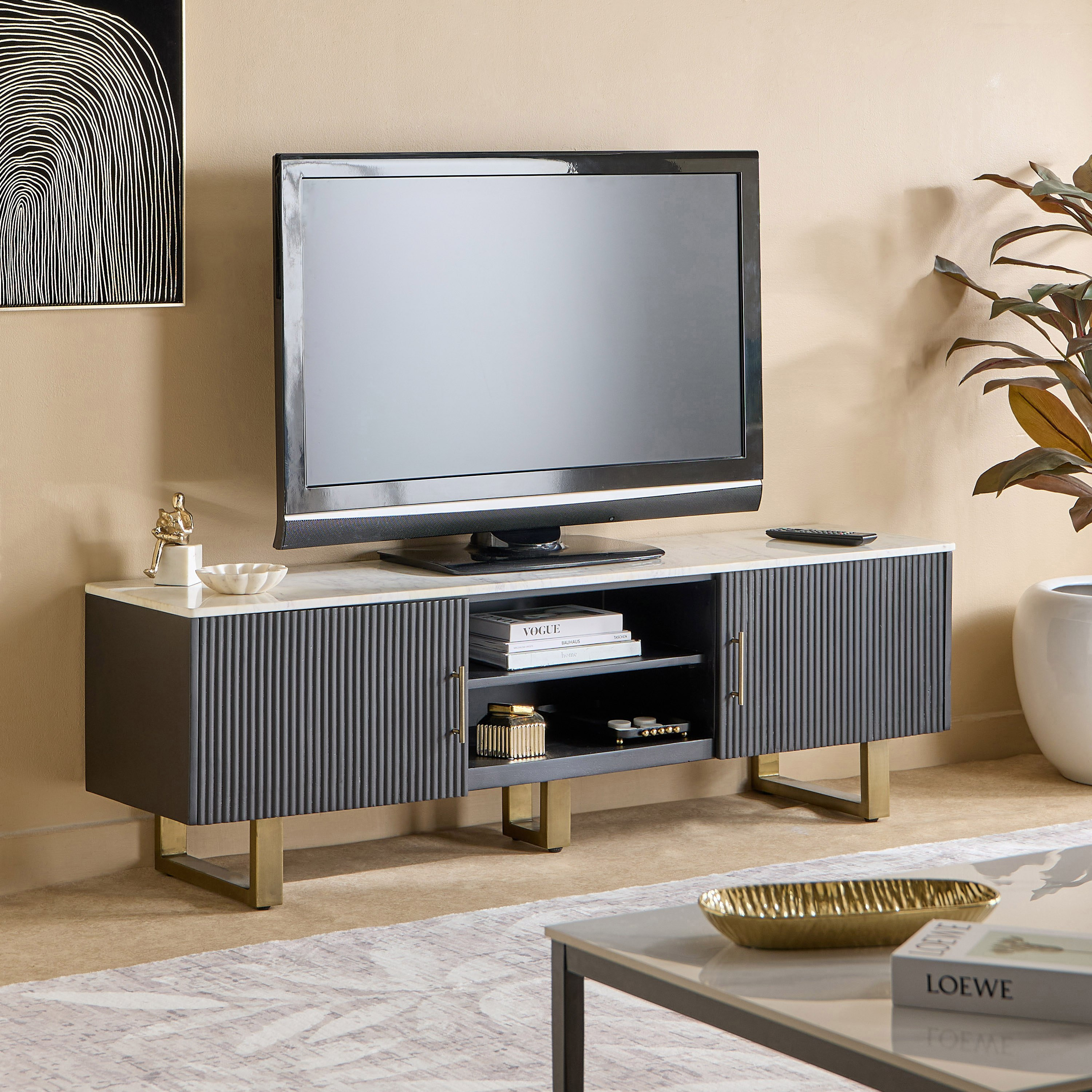 Cavon Fabio Portola 1.6 Metre Solid Wood TV Unit with Genuine Marble Top for TVs up to 70 inches-hbxlivingroom-mediaunitsandstorage-tvunits-image-9
