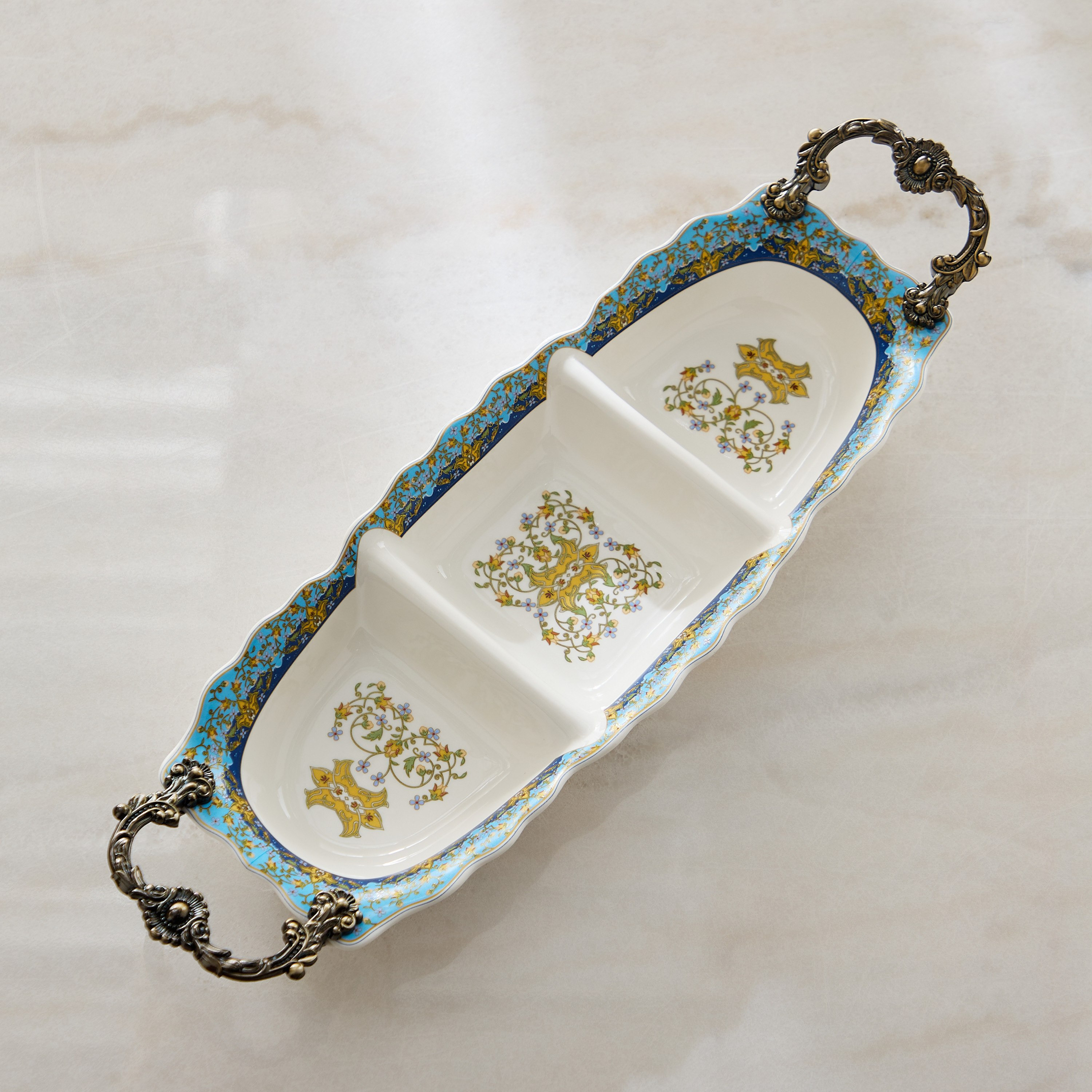 صحن تقديم بثلاث تقسيمات مع مقبض من أنجيليك - 45.6x14x6.2 سم-hbxdecorandfurnishings-tabletop-serveware-image-2