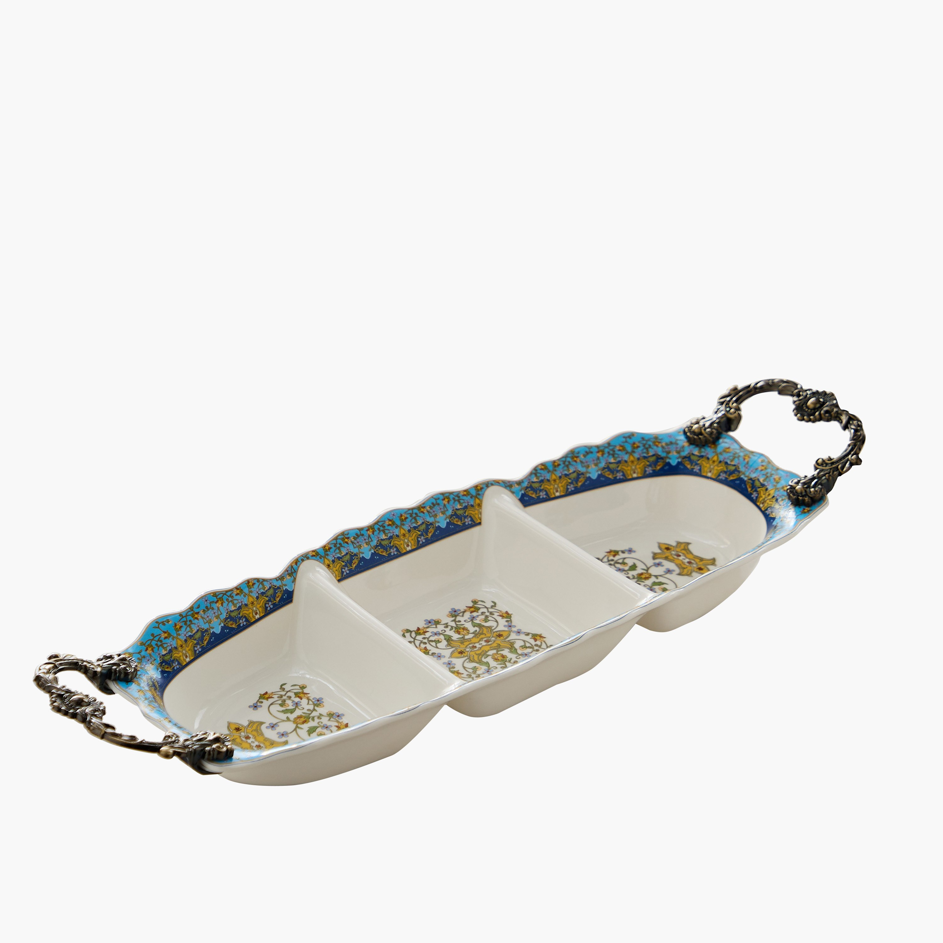 صحن تقديم بثلاث تقسيمات مع مقبض من أنجيليك - 45.6x14x6.2 سم-hbxdecorandfurnishings-tabletop-serveware-image-5