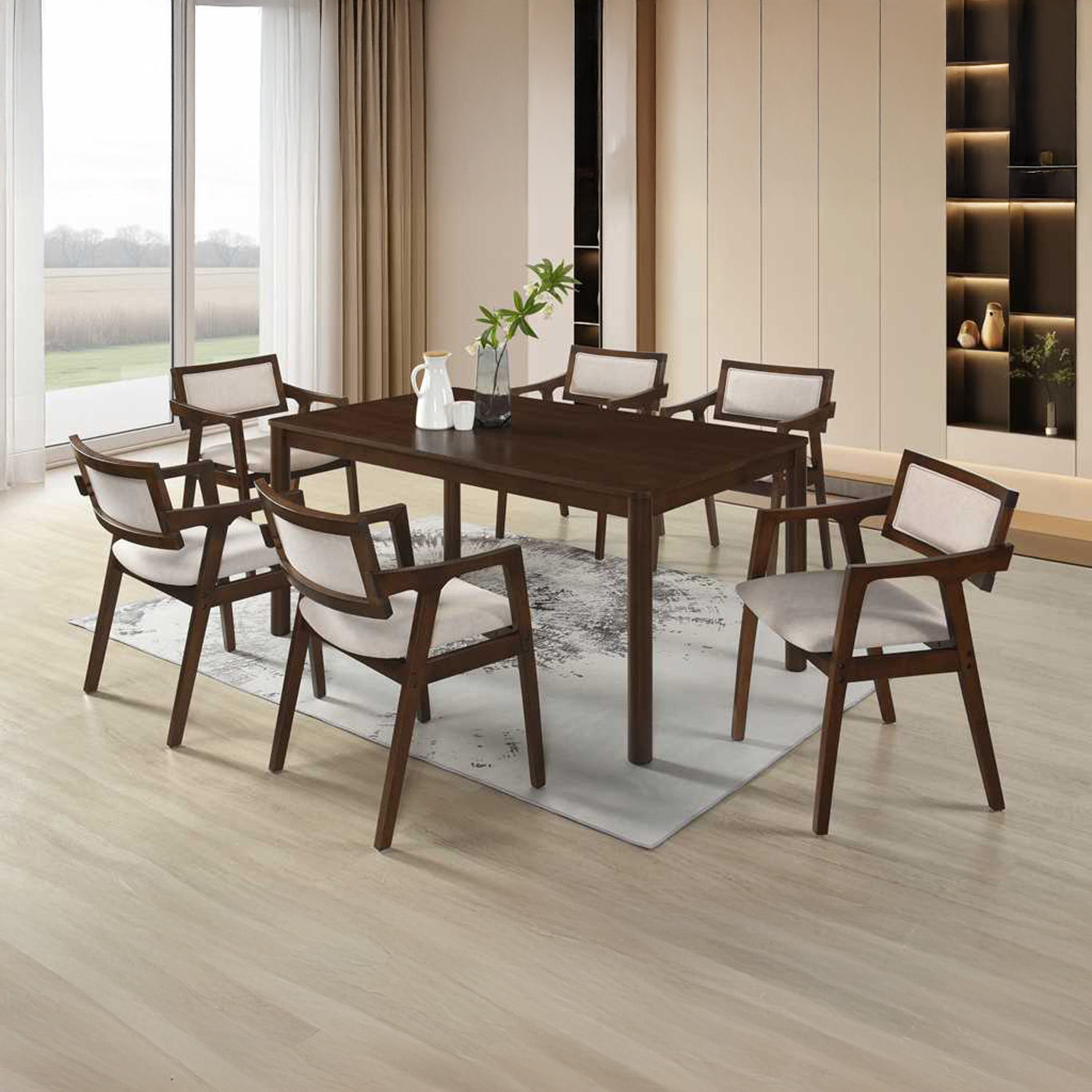 Hazel 6-Seater Solid Wood Veneer Dining Set-hbxfurniture-diningtablesandsets-diningsets-sixseater-image-1
