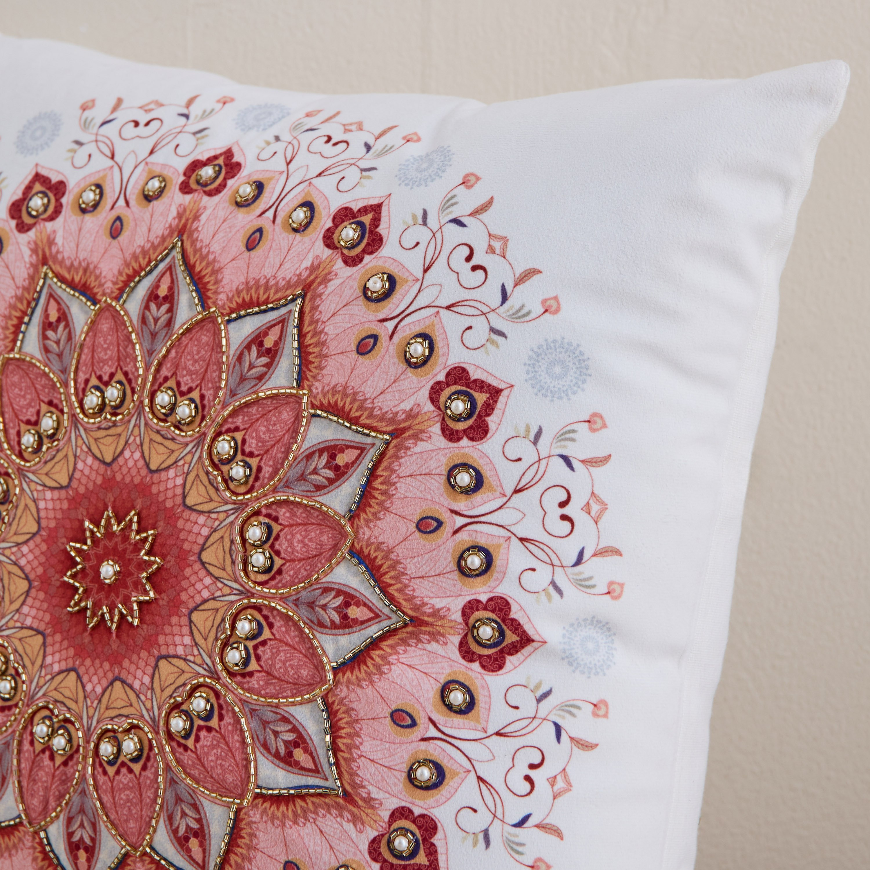 Praka Mandala Embroidered Beaded Filled Cushion - 45x45 cm-hbxlivingroom-furnishings-cushionsandcovers-filledcushions-image-2