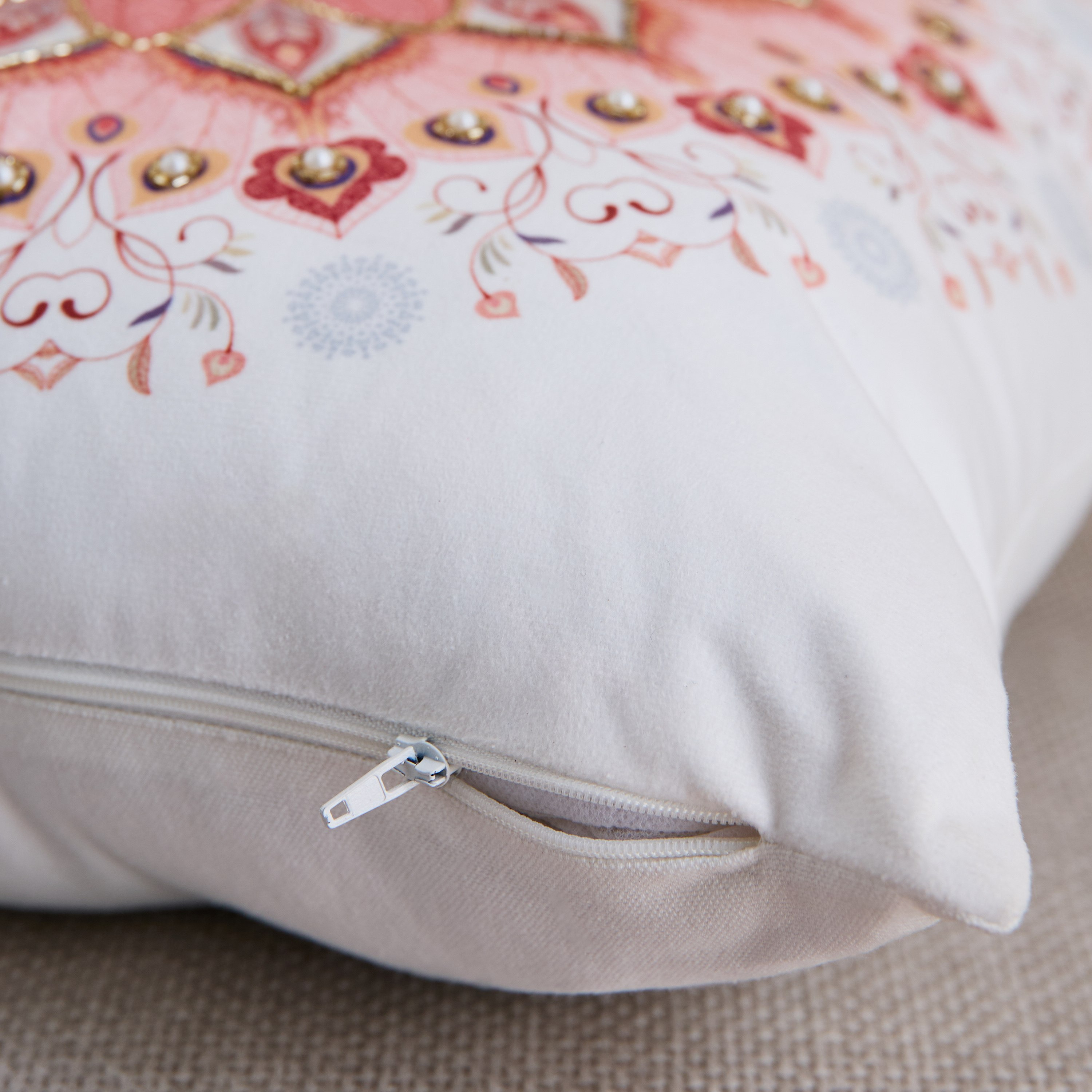 Praka Mandala Embroidered Beaded Filled Cushion - 45x45 cm-hbxlivingroom-furnishings-cushionsandcovers-filledcushions-image-3