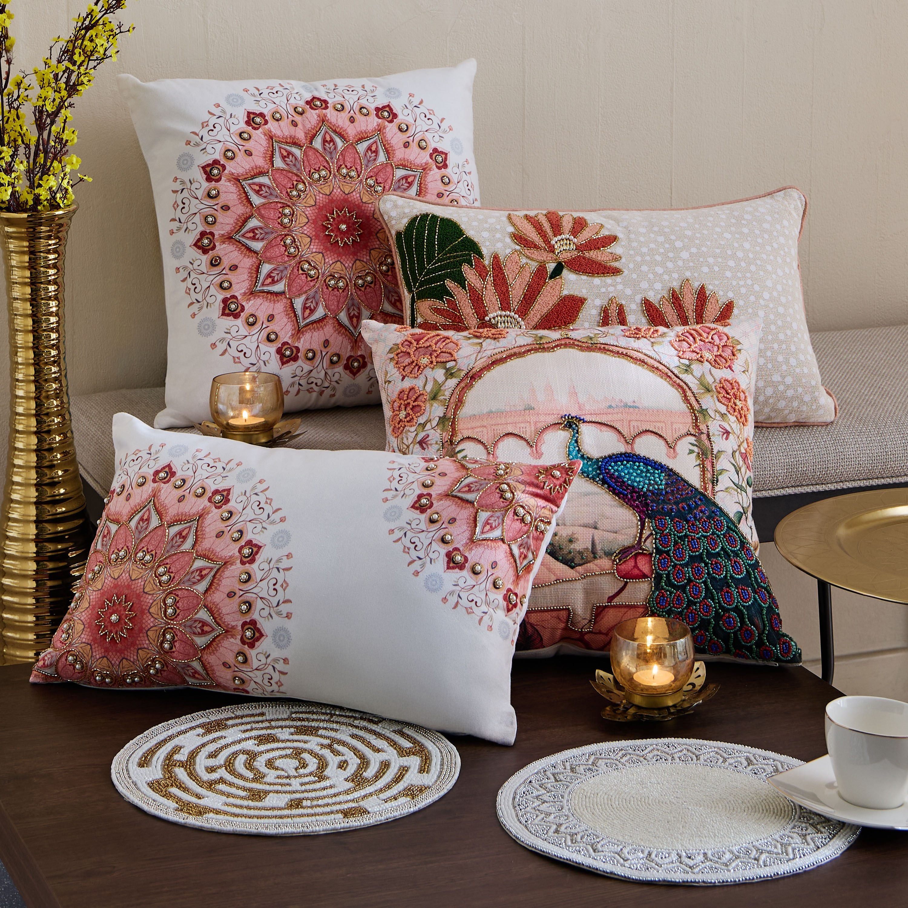 Praka Mandala Embroidered Beaded Filled Cushion - 45x45 cm-hbxlivingroom-furnishings-cushionsandcovers-filledcushions-image-4