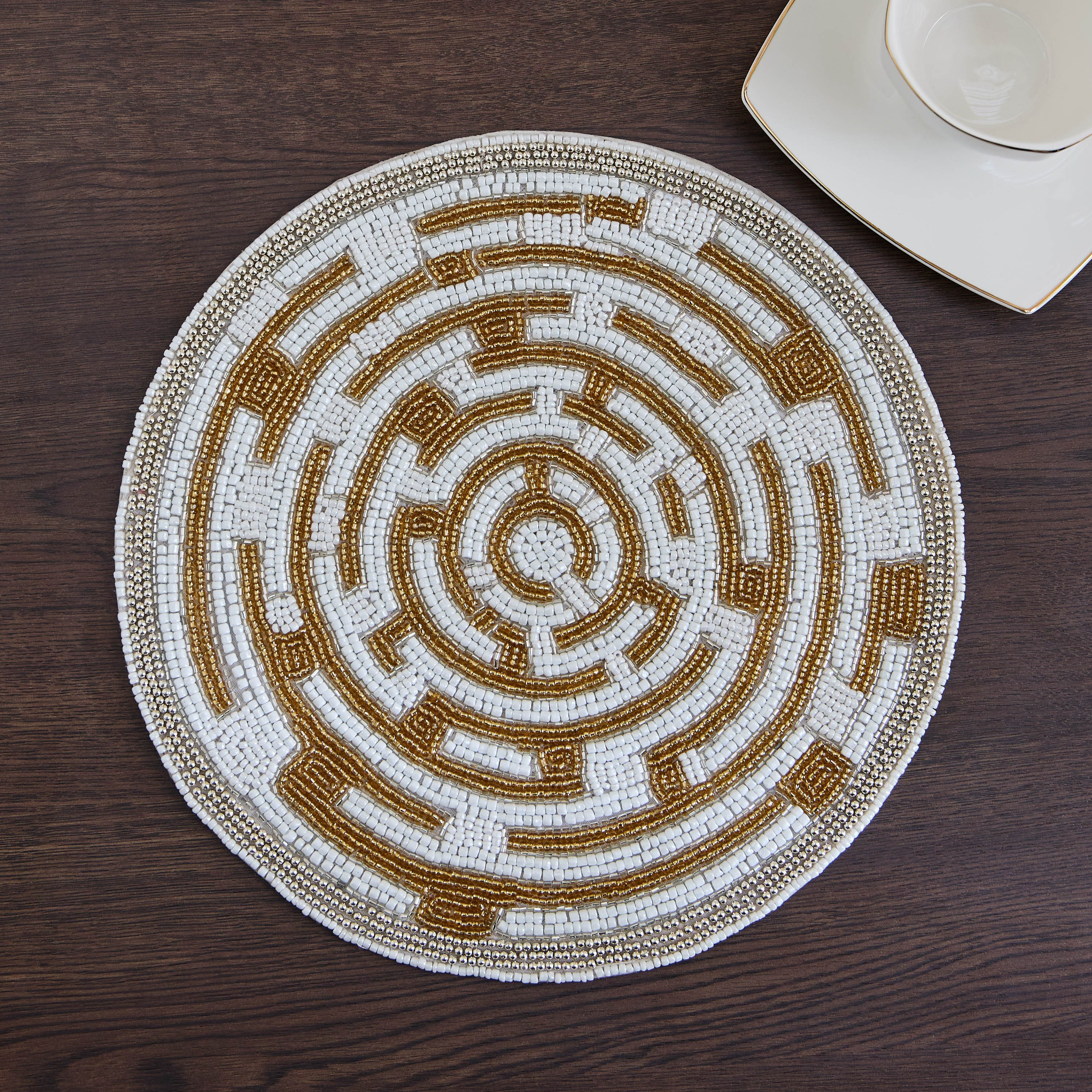 Praka Maze Round Beaded Placemat - 30 cm-hbxdecorandfurnishings-homefurnishings-tablelinens-image-1